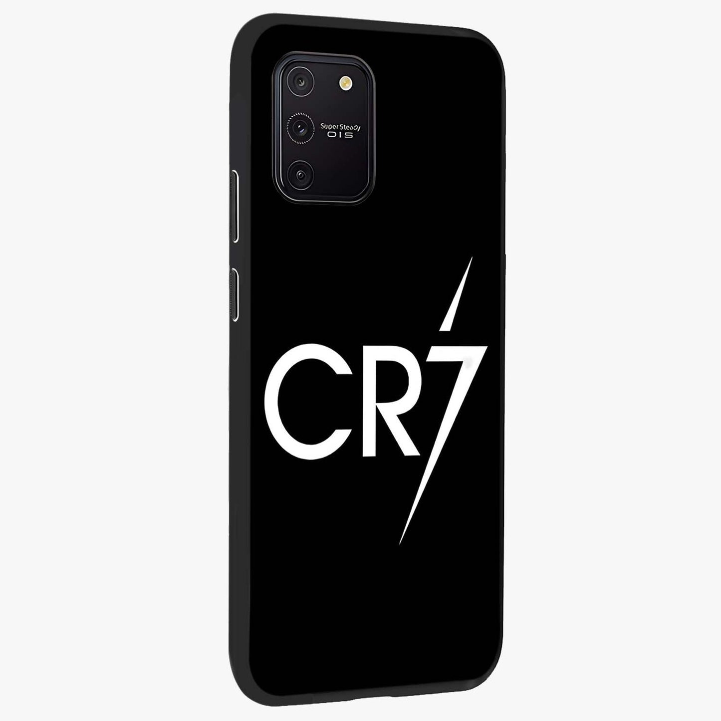 Cr7 Elite Strike Glass Case upright view showcasing energetic football inspired design with modern sports aesthetic.