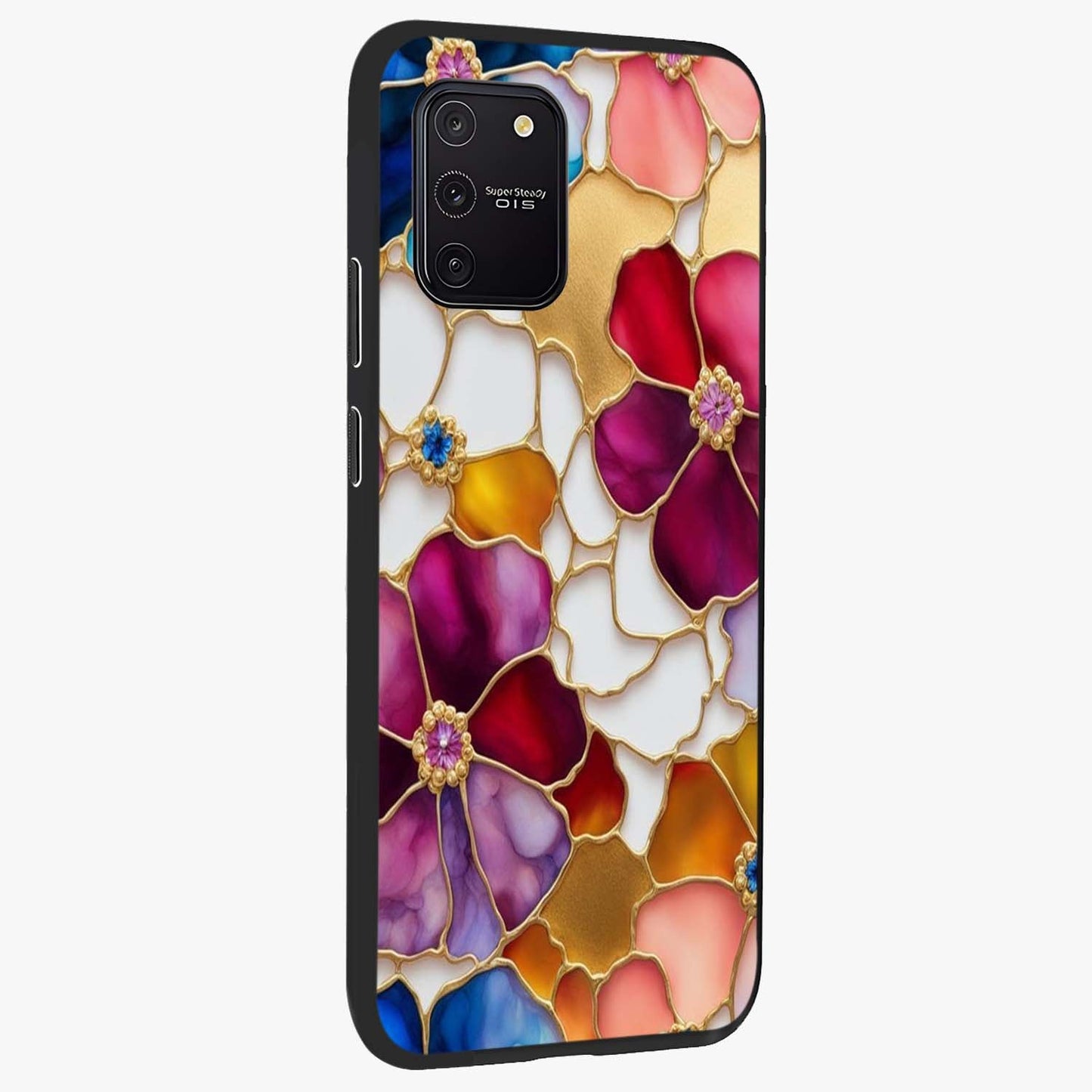 Marble Flower Pattern Glass Case upright view showcasing decorative marble flower artwork with refined style.