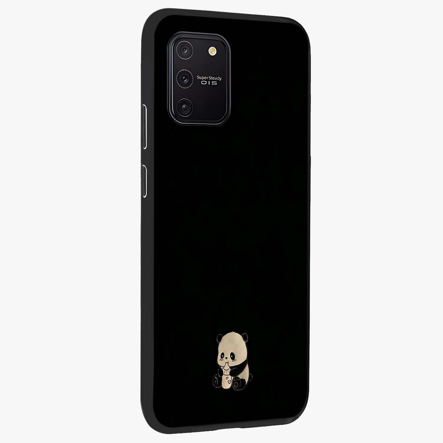 Midnight Panda Love Glass Case upright view showcasing charming panda artwork with playful romantic theme.