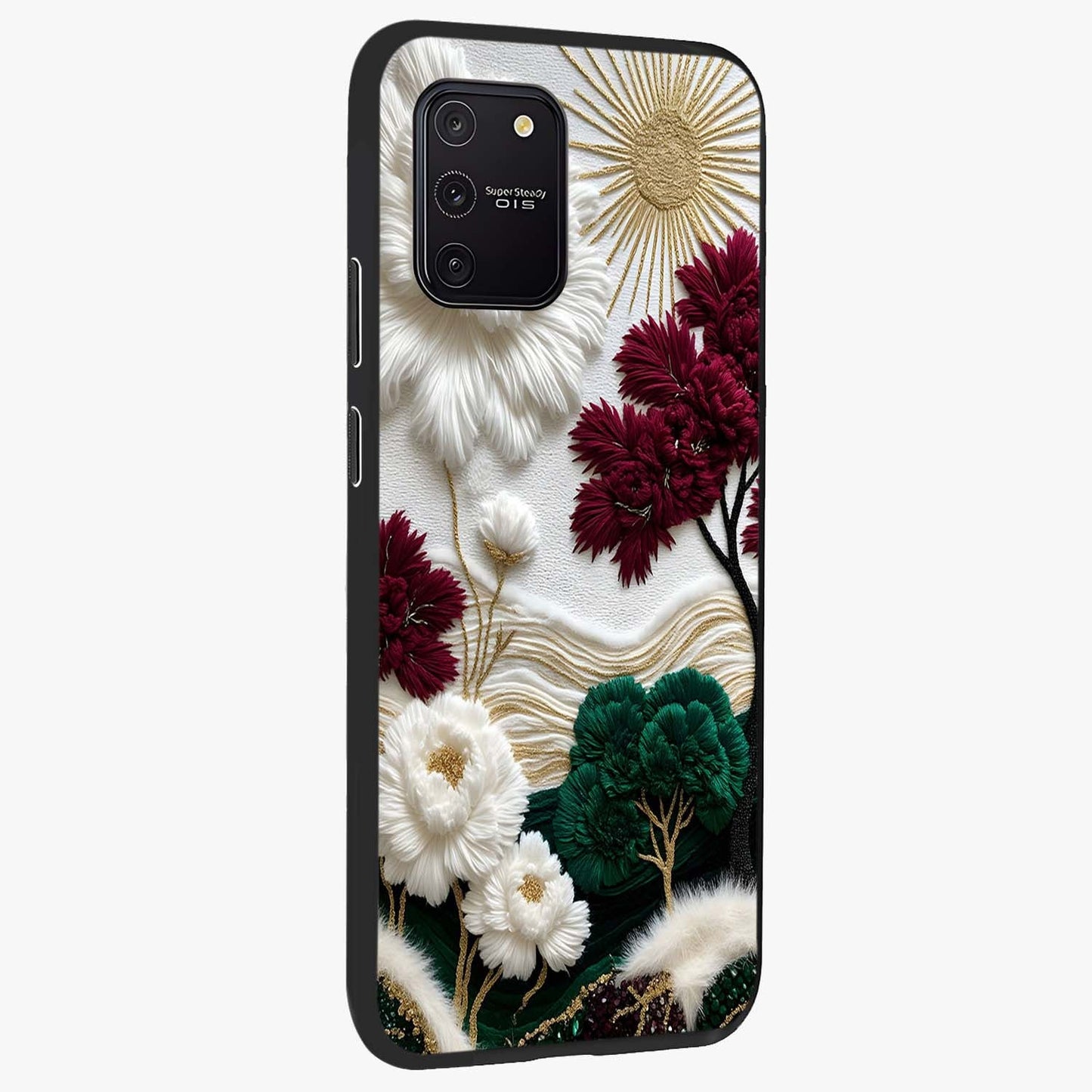Radiant Bloom Elegance Glass Case upright view showcasing decorative flower artwork with refined botanical theme.