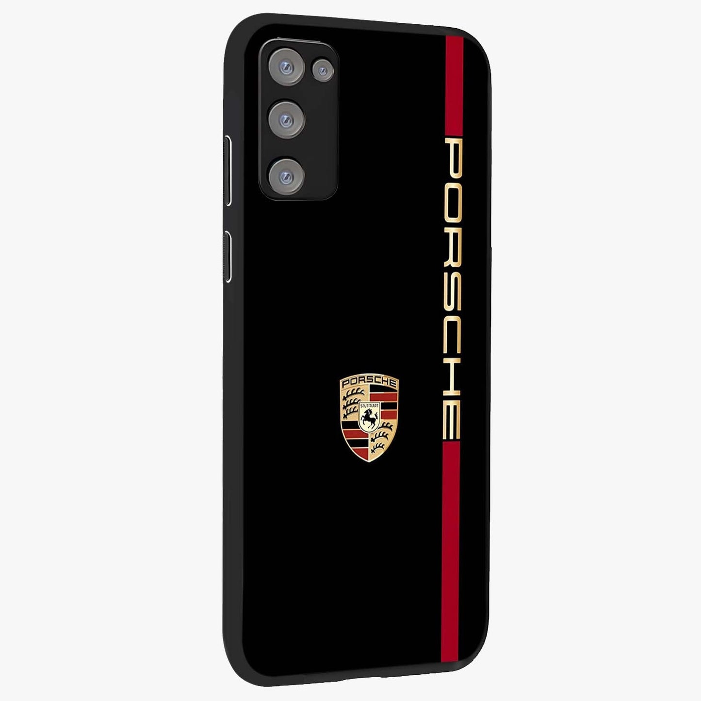 Black Minimal Porsche Glass Case upright view showcasing stylish automotive artwork with bold minimal theme.