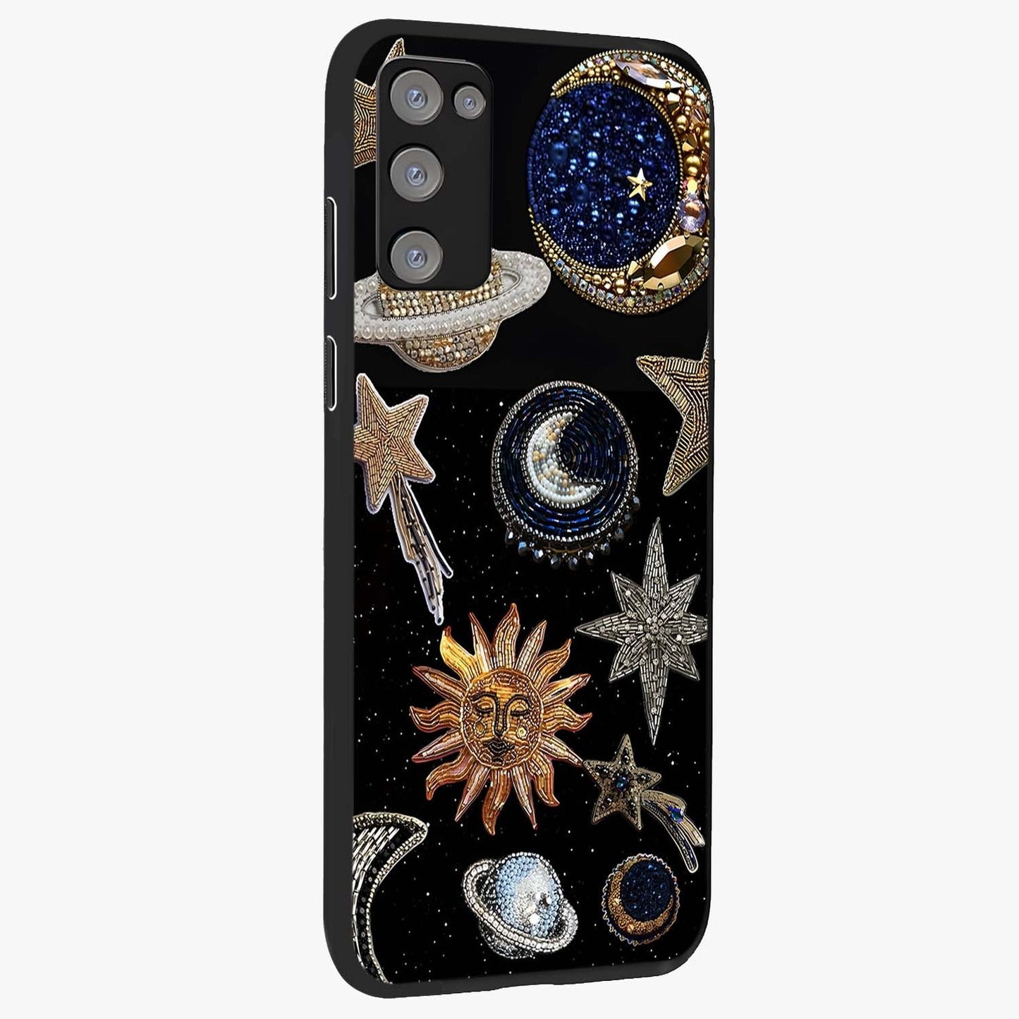 Celestial Gem Constellations Glass Case upright view showcasing cosmic constellation artwork with celestial aesthetic style.
