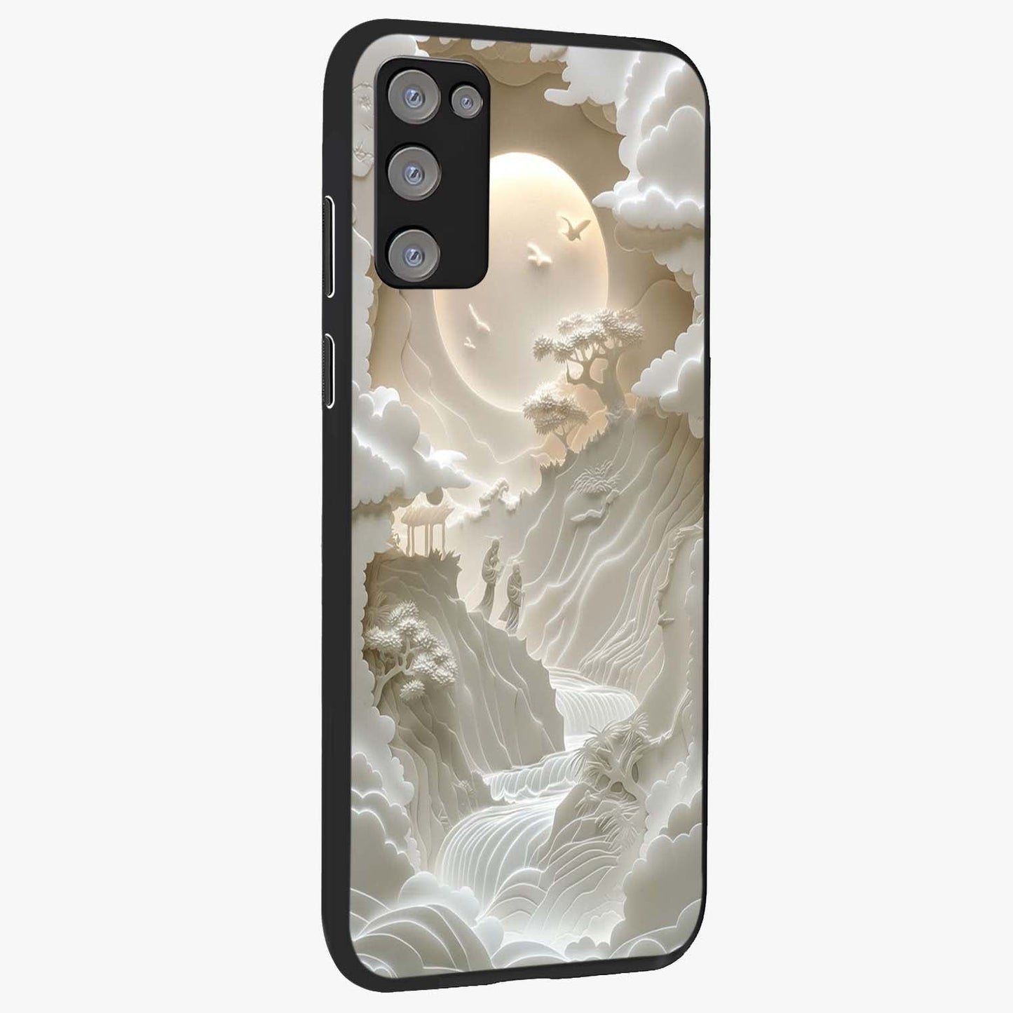 Celestial Origami Glass Case upright view showcasing creative origami artwork with modern celestial style.
