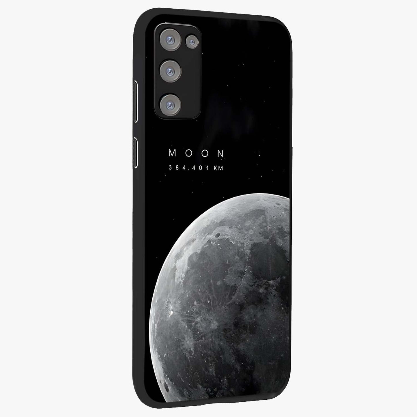 Cosmic Moon Glow Glass Case upright view showcasing luminous moon illustration with dreamy cosmic style.