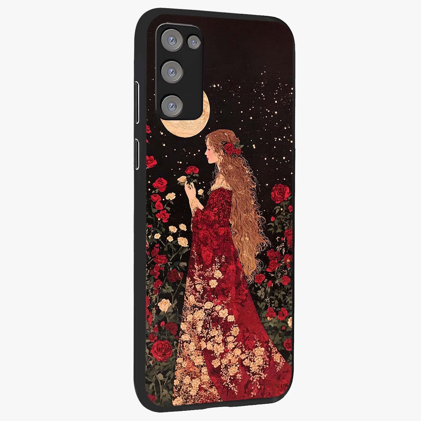 Crimson Dreams Glass Case upright view showcasing dreamy red toned artwork with modern aesthetic style.