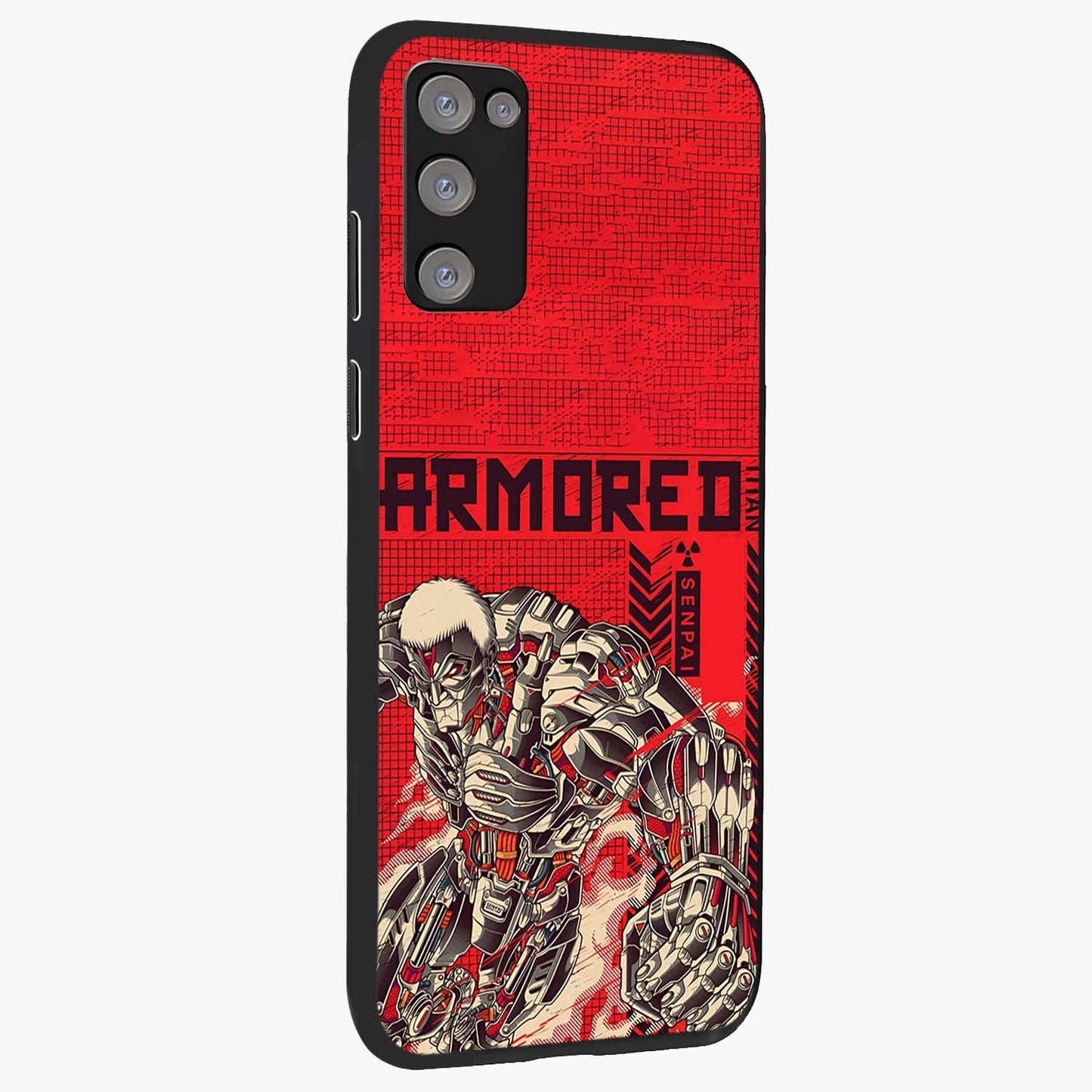 Crimson Mecha Titan Glass Case upright view showcasing dynamic robotic titan design with sci-fi inspired theme.