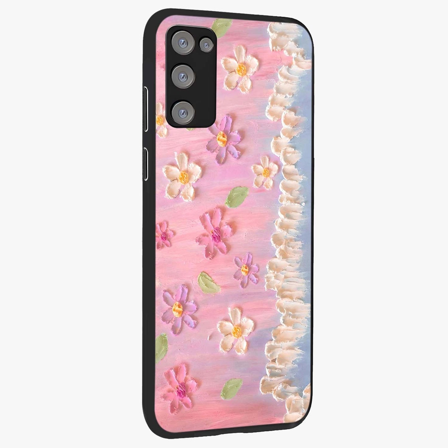 Dreamy Painted Garden Glass Case upright view showcasing vibrant floral garden artwork with artistic nature theme.
