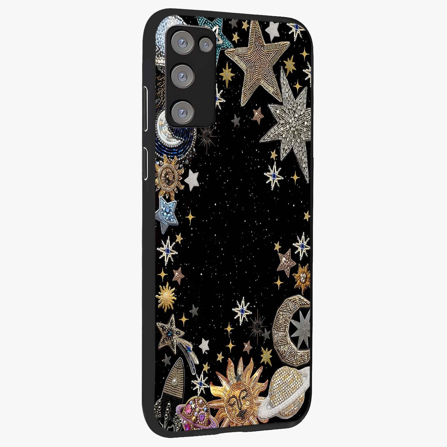 Galactic Jewel Stars Glass Case upright view showcasing glittering star jewel artwork with vibrant galaxy theme.