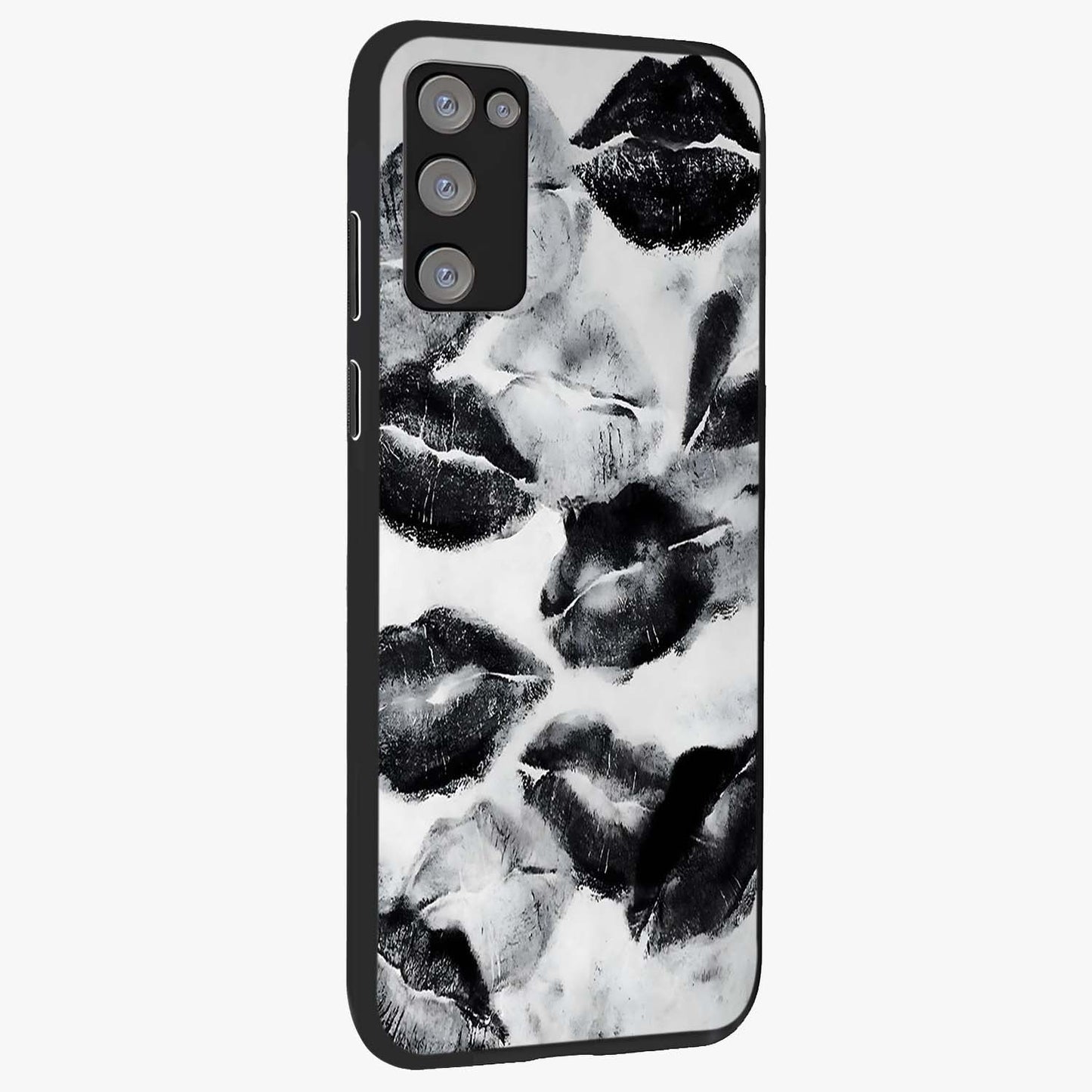 Midnight Kiss Marks Glass Case upright view showcasing stylish kiss mark artwork with trendy romantic theme.