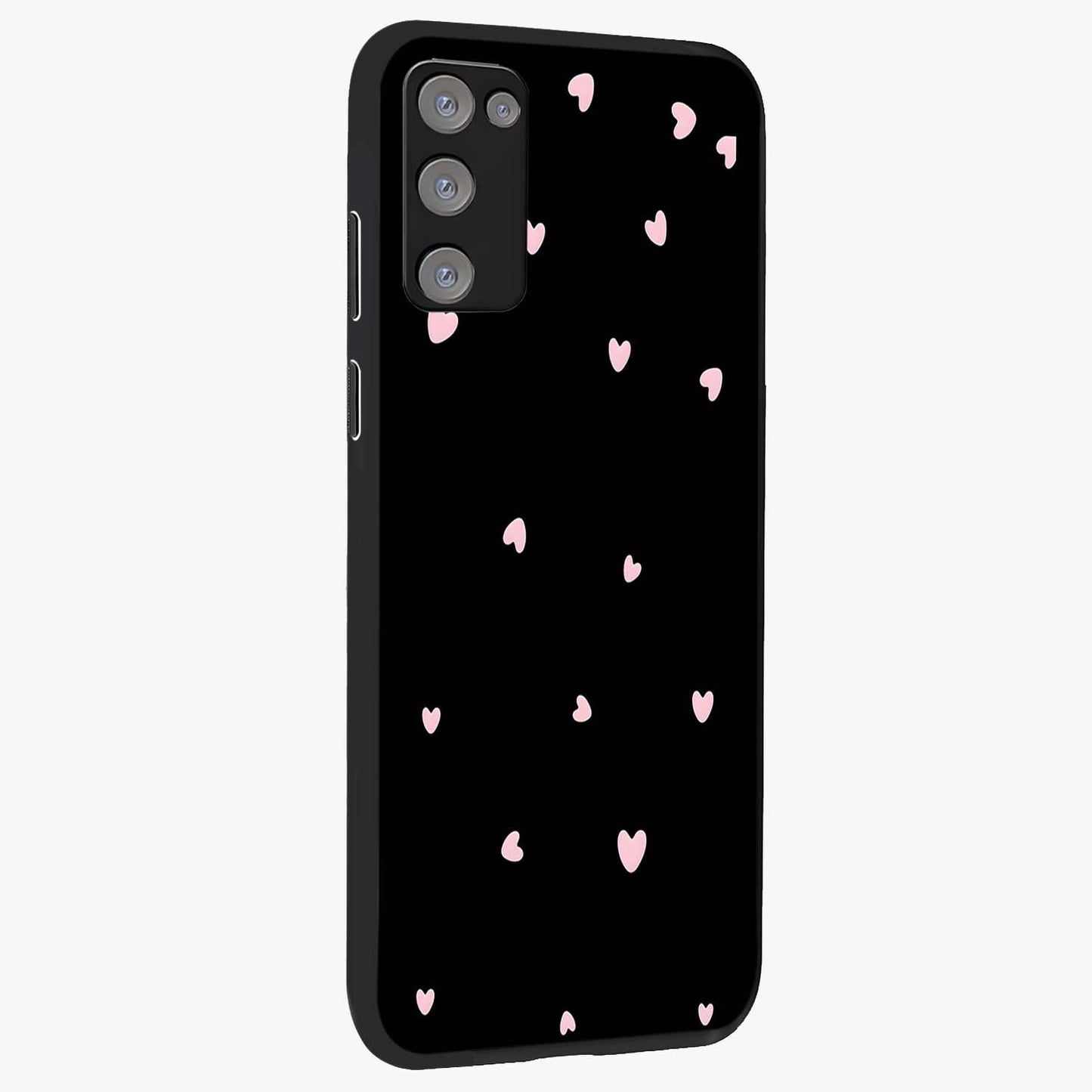 Pink Love Drops Glass Case upright view showcasing charming heart drop artwork with romantic playful theme.