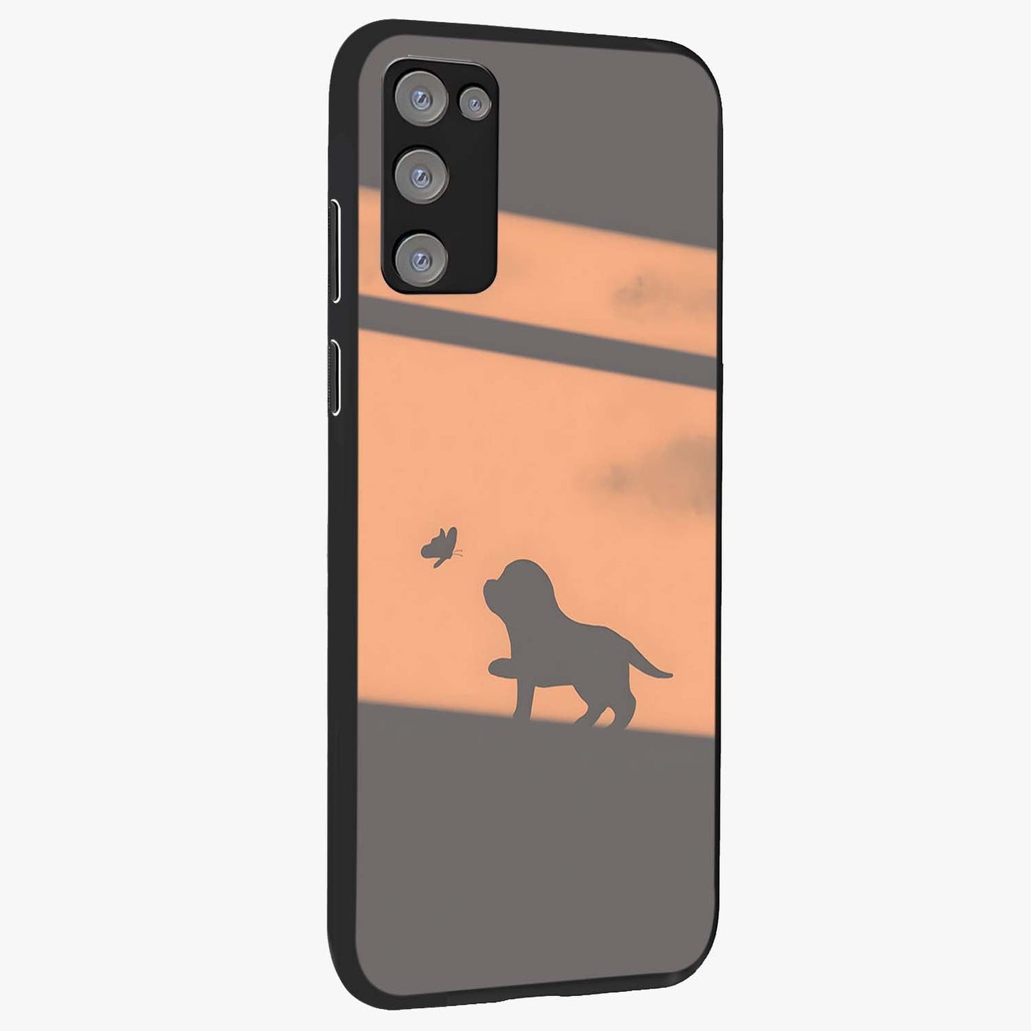 Puppy Shadow Art Glass Case upright view showcasing charming puppy artwork with creative silhouette theme.