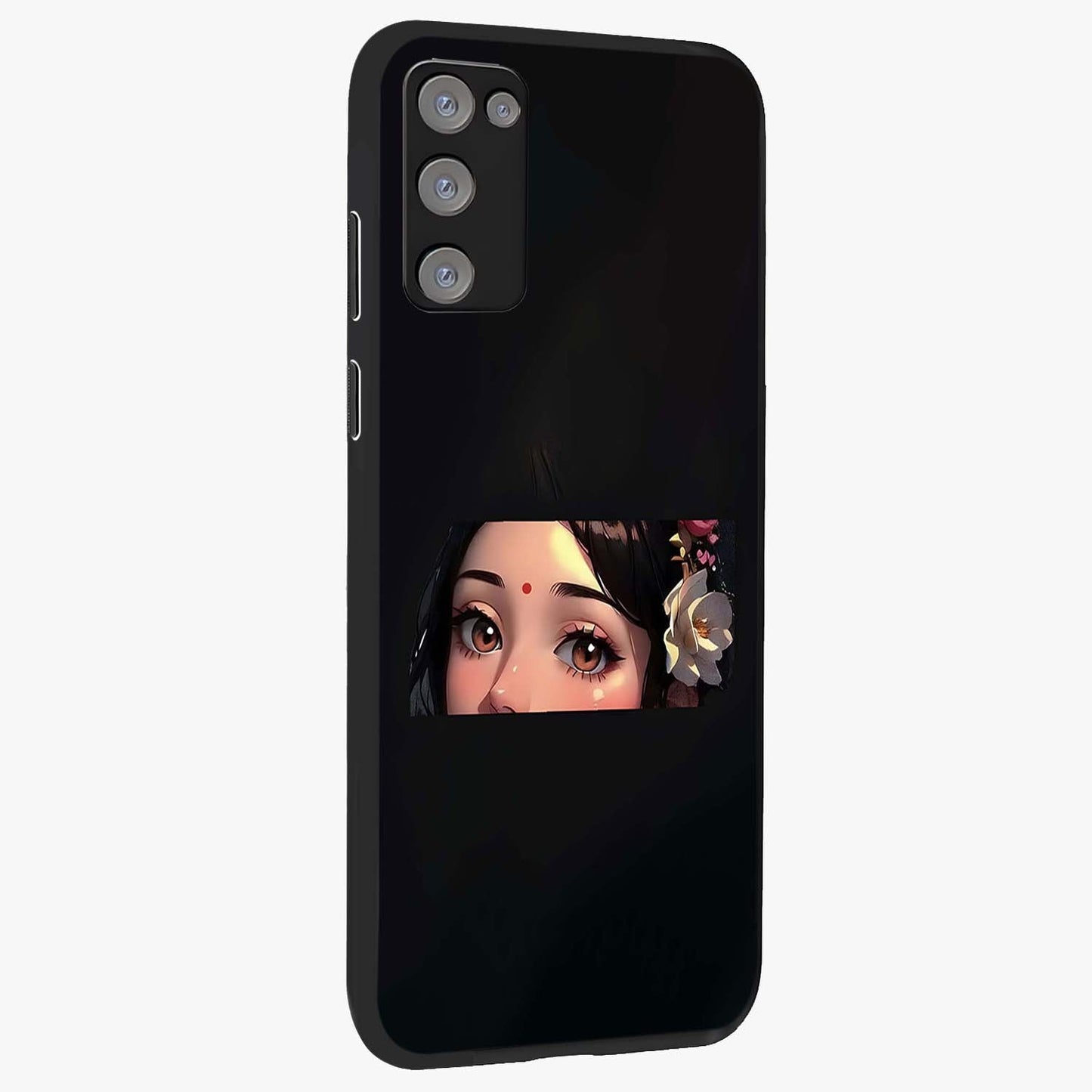 Radha Divine Embrace Glass Case upright view showcasing sacred Radha themed artwork with peaceful devotional style.