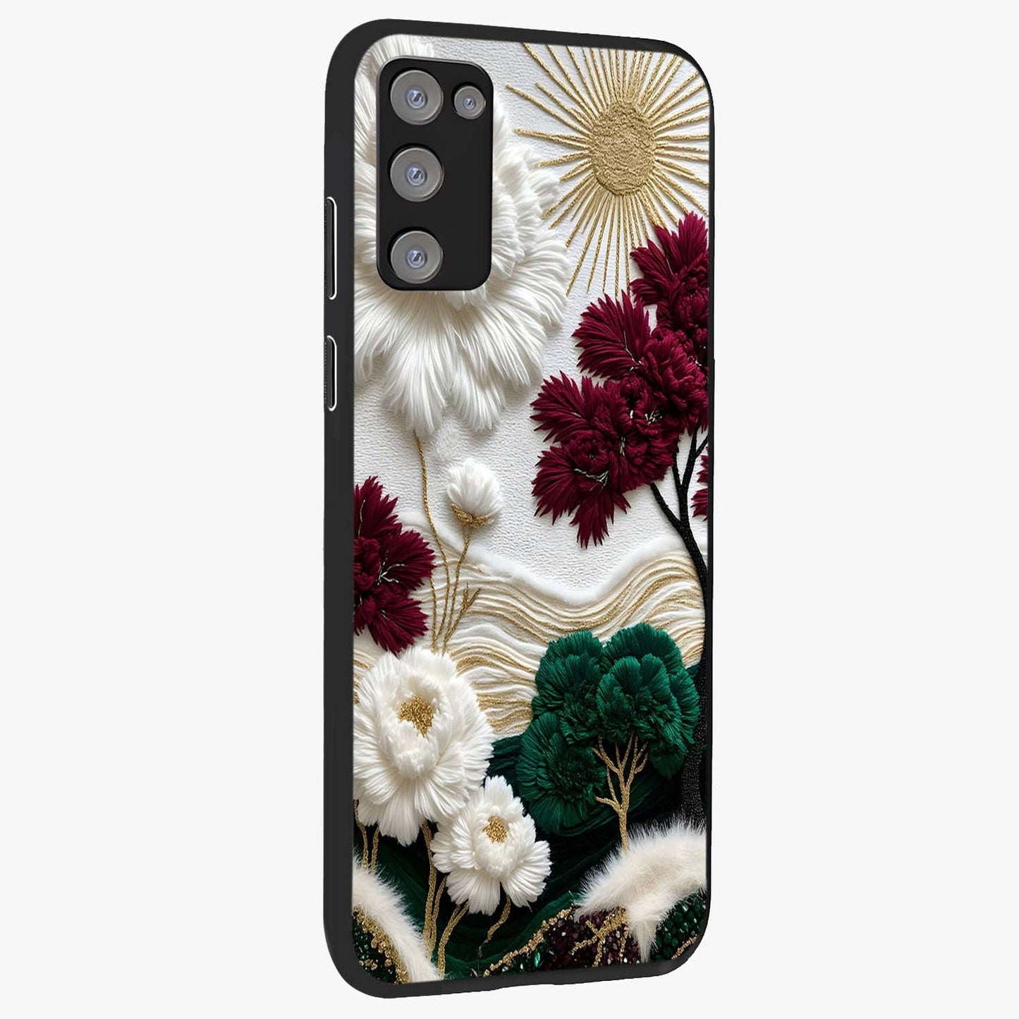 Radiant Bloom Elegance Glass Case upright view showcasing decorative flower artwork with refined botanical theme.
