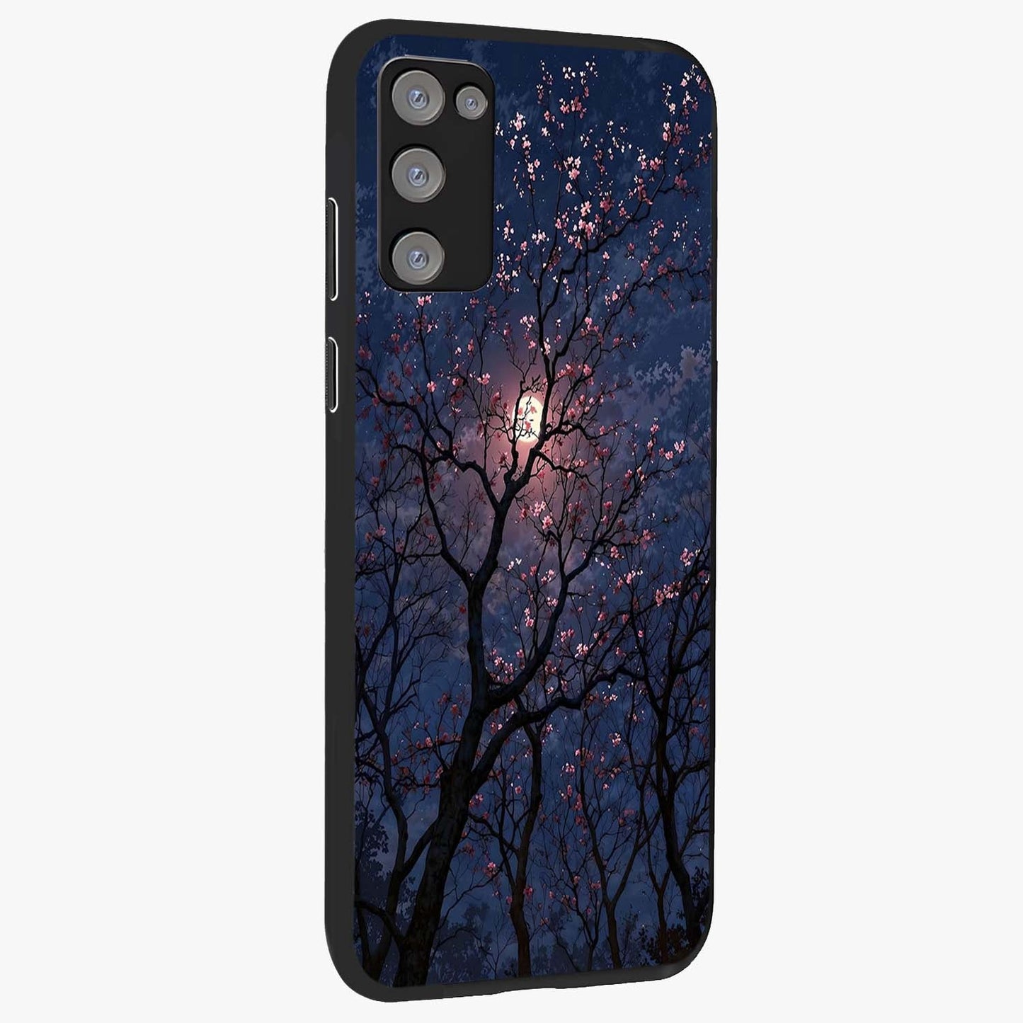 Twilight Sakura Serenade Glass Case upright view showcasing beautiful cherry blossom artwork with serene evening theme.