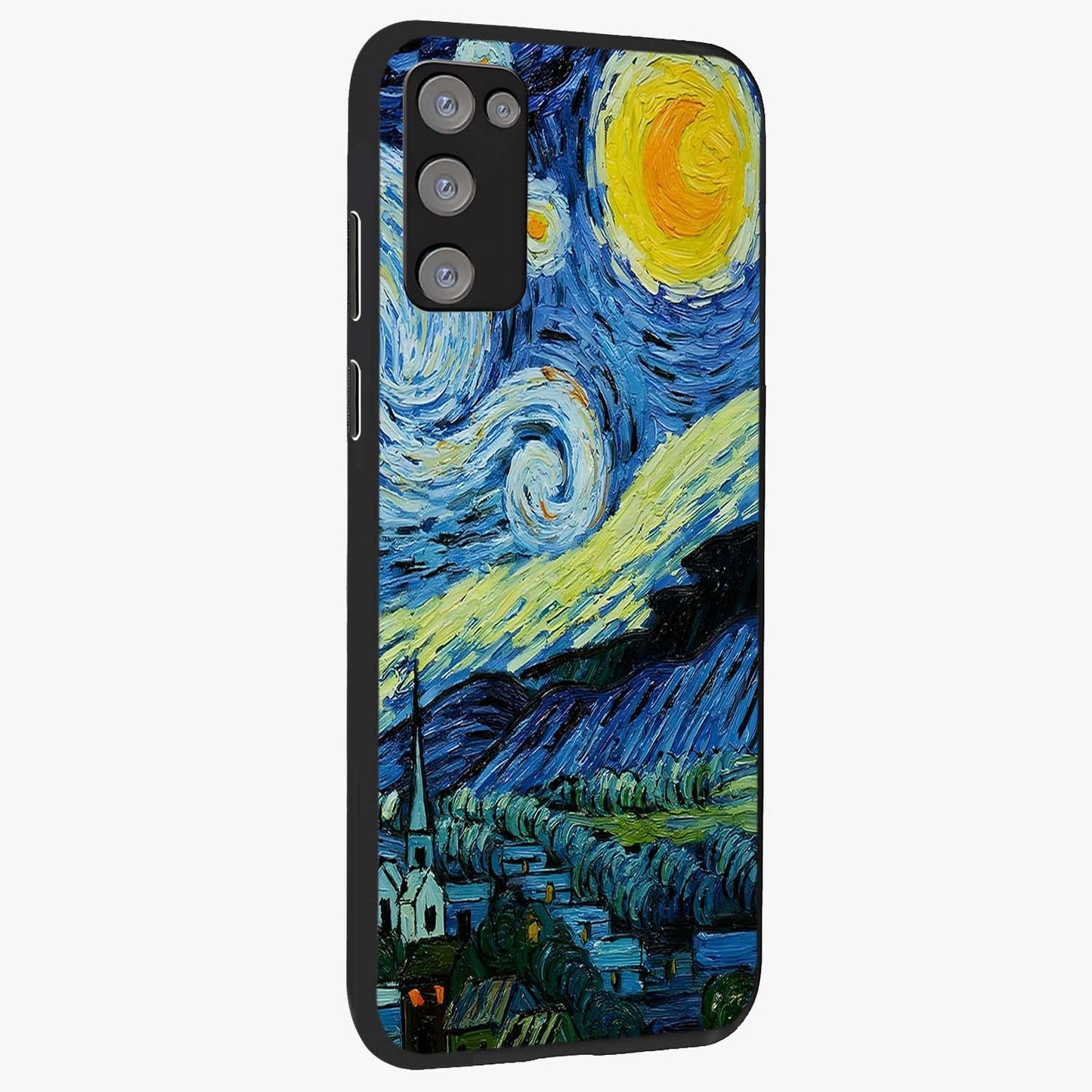 Van Gogh Art Glass Case upright view showcasing expressive painting style artwork with timeless artistic theme.