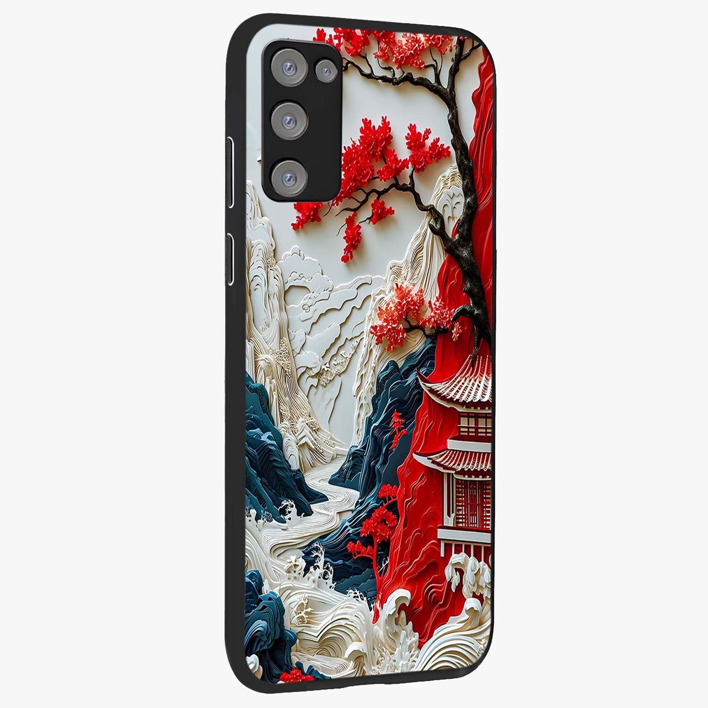 Whispers Of Sakura Waves Glass Case upright view showcasing delicate cherry blossom artwork with elegant nature theme.