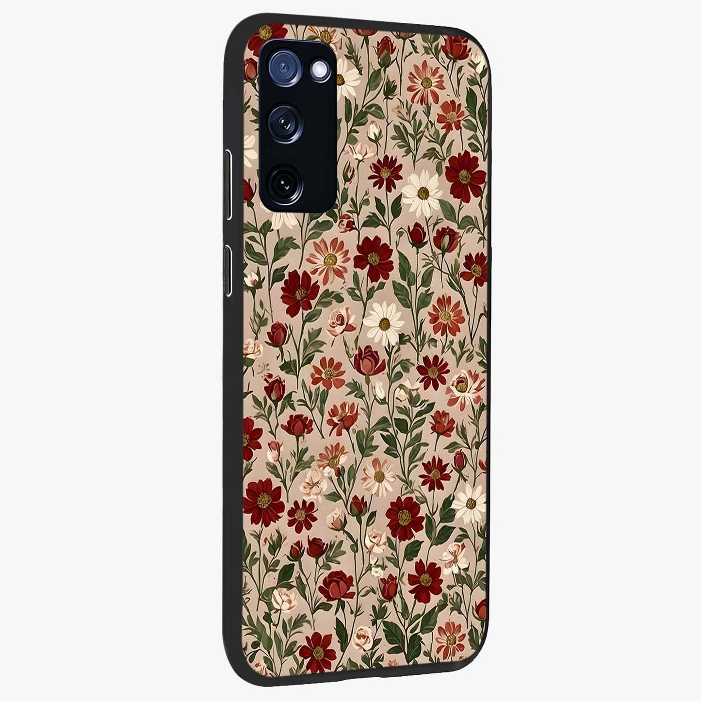 Biege Flower With Leaf Glass Case upright view showcasing delicate beige flower illustration with clean botanical style.