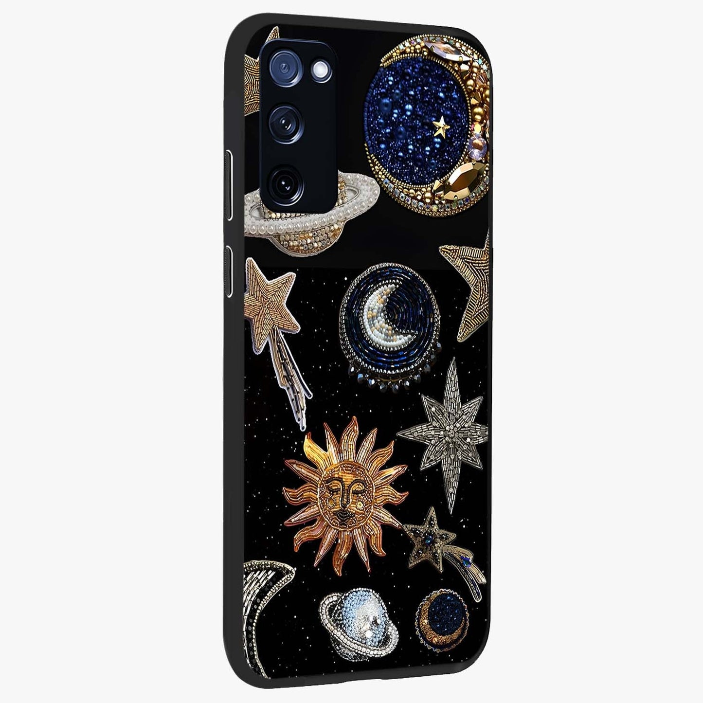Celestial Gem Constellations Glass Case upright view showcasing cosmic constellation artwork with celestial aesthetic style.