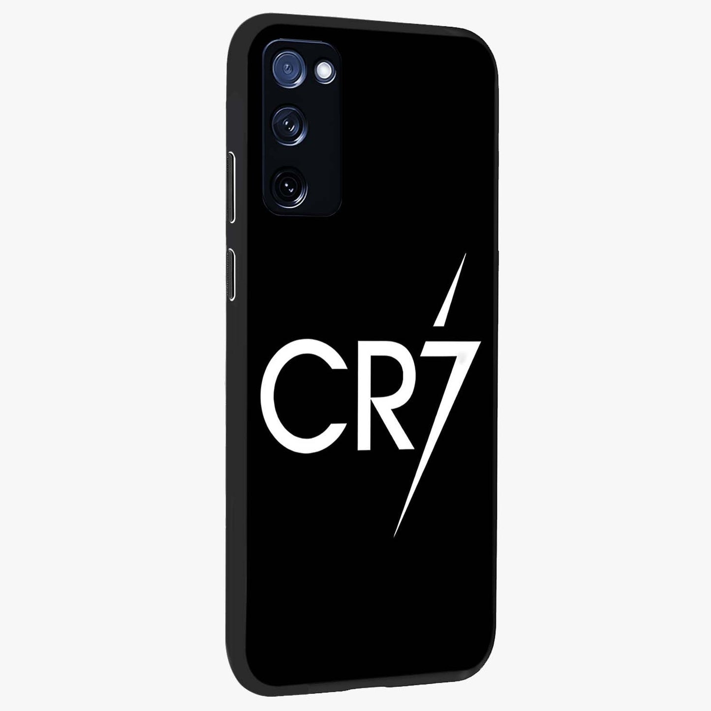 Cr7 Elite Strike Glass Case upright view showcasing energetic football inspired design with modern sports aesthetic.