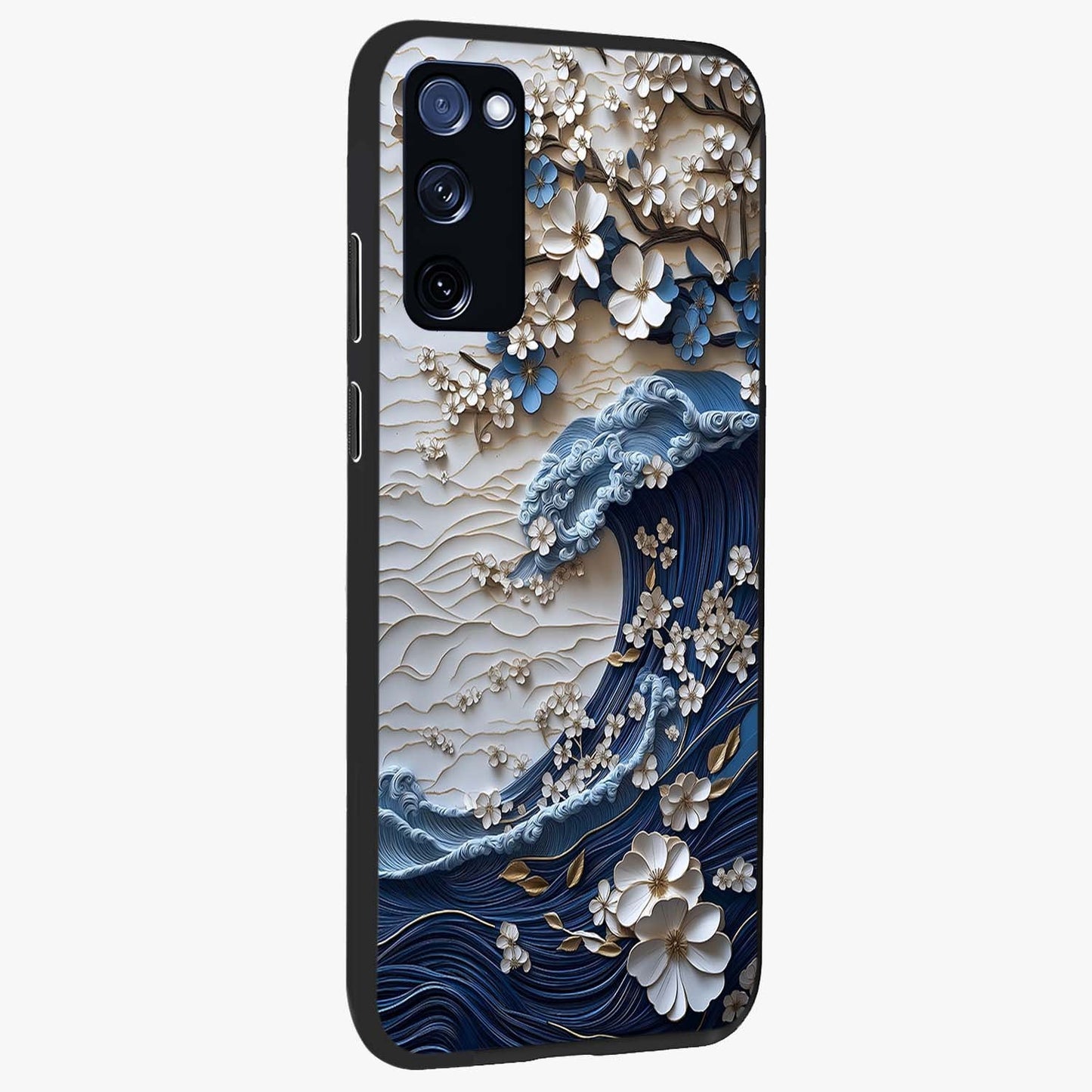 Floral Wave Origami Glass Case upright view showcasing creative floral origami artwork with artistic decorative theme.