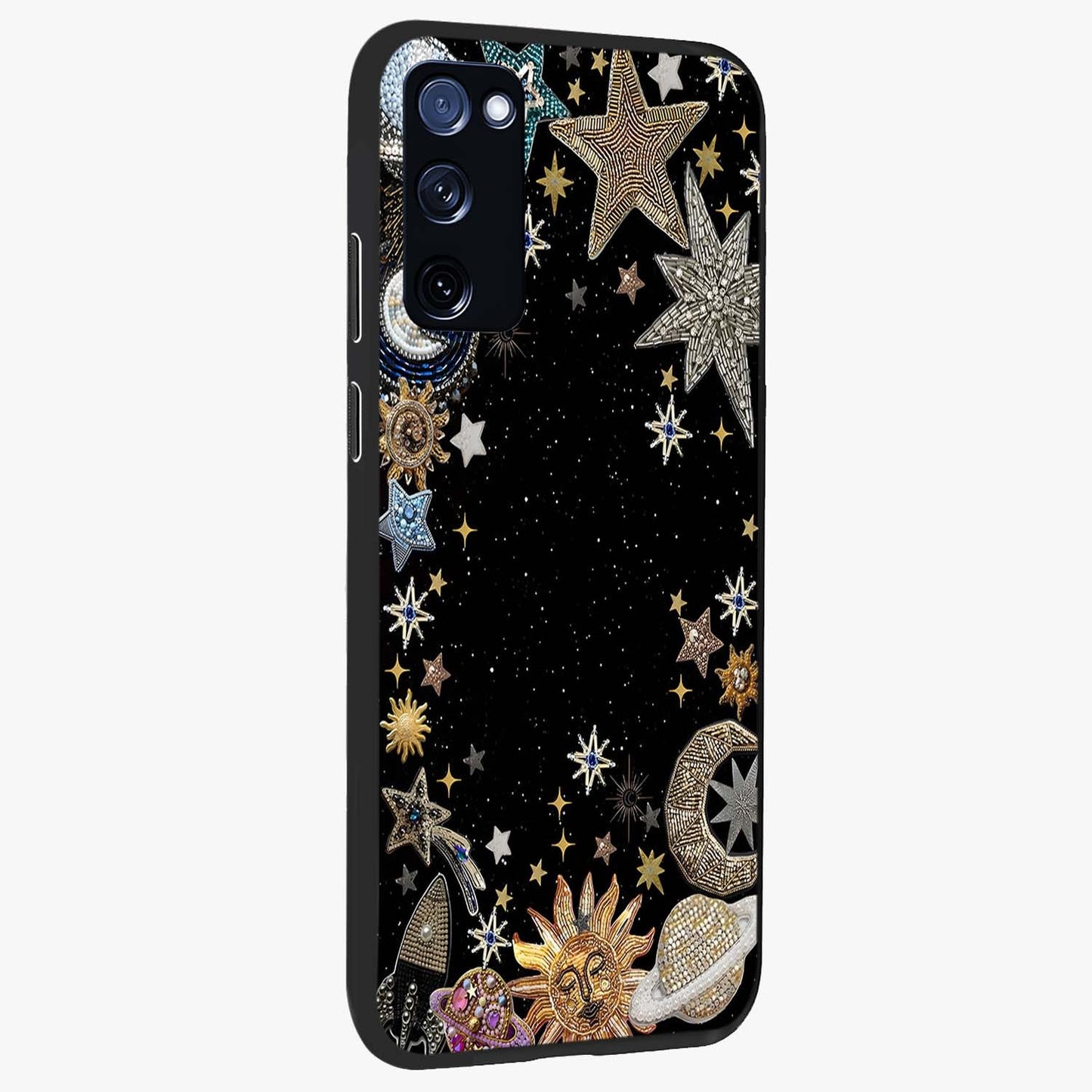 Galactic Jewel Stars Glass Case upright view showcasing glittering star jewel artwork with vibrant galaxy theme.