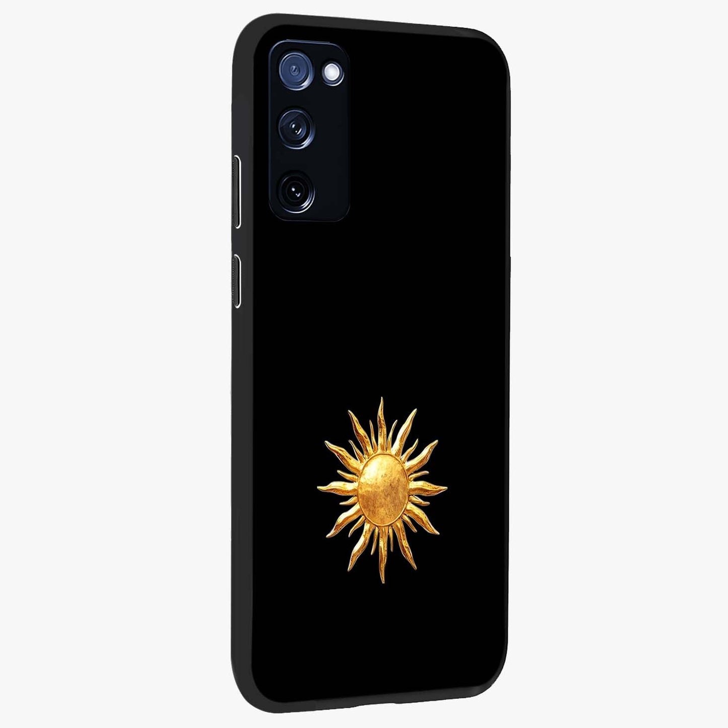 Golden Sun Minimalism Glass Case upright view showcasing haunting graveyard artwork with dramatic dark theme.
