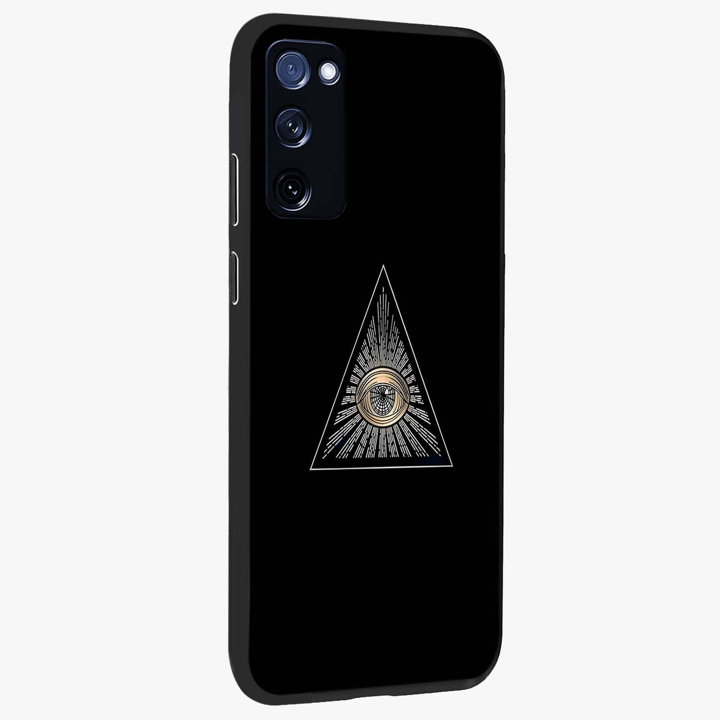Illuminati Evil Glass Case upright view showcasing striking illuminati artwork with mysterious symbolic theme.