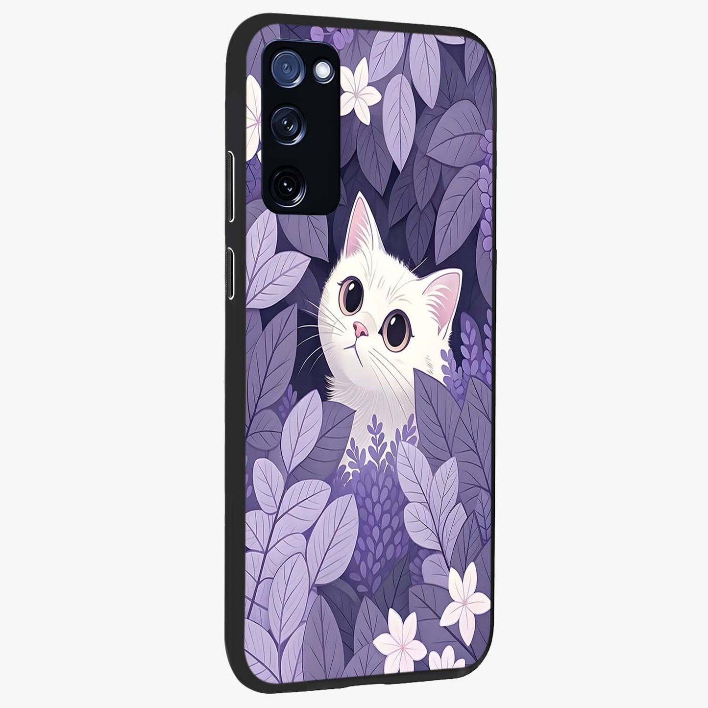 Lilac Hide Peek Cat Glass Case upright view showcasing charming cat artwork with adorable peek theme.