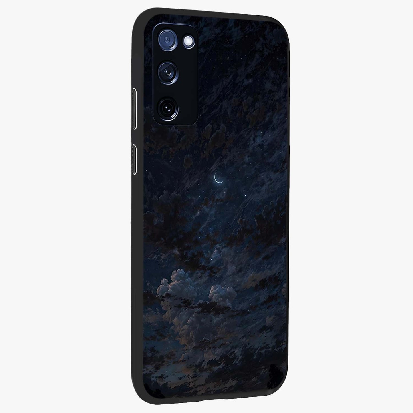 Lunar Veil Silence Glass Case upright view showcasing calm moon themed artwork with serene night atmosphere.