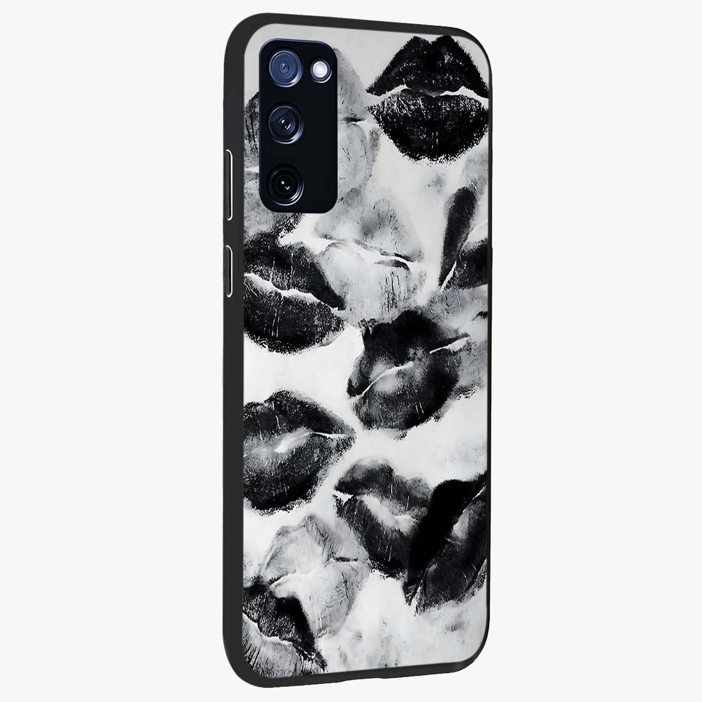 Midnight Kiss Marks Glass Case upright view showcasing stylish kiss mark artwork with trendy romantic theme.