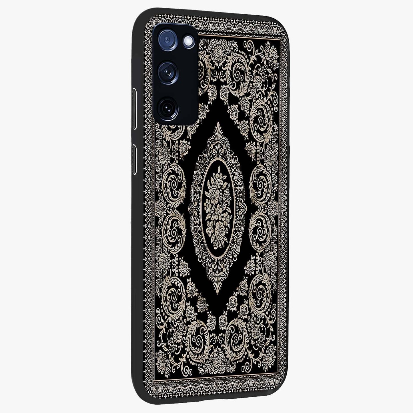 Noir Bloom Elegance Glass Case upright view showcasing graceful floral artwork with luxurious dark theme.