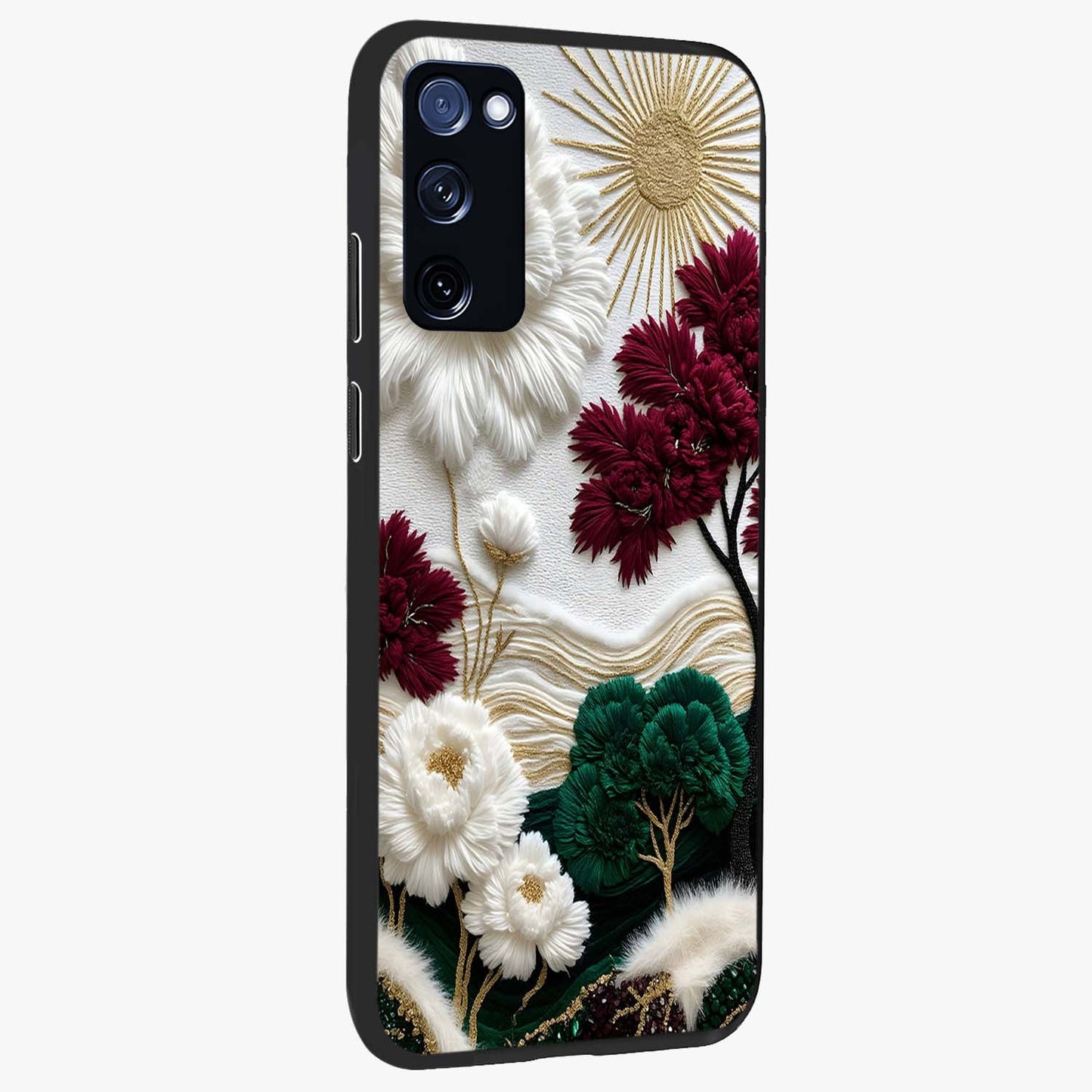 Radiant Bloom Elegance Glass Case upright view showcasing decorative flower artwork with refined botanical theme.