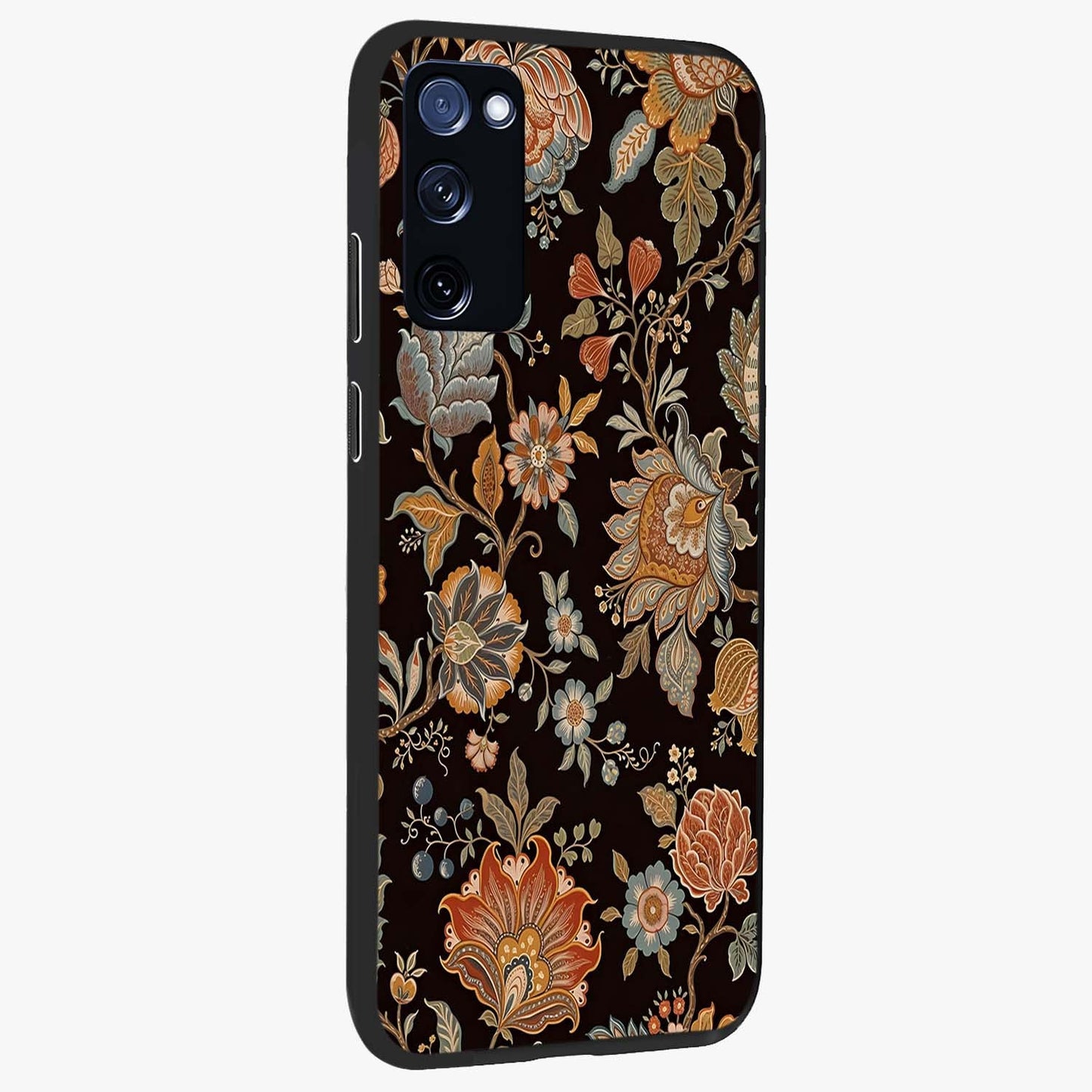 Vintage Floral Dream Glass Case upright view showcasing delicate floral artwork with timeless vintage theme.