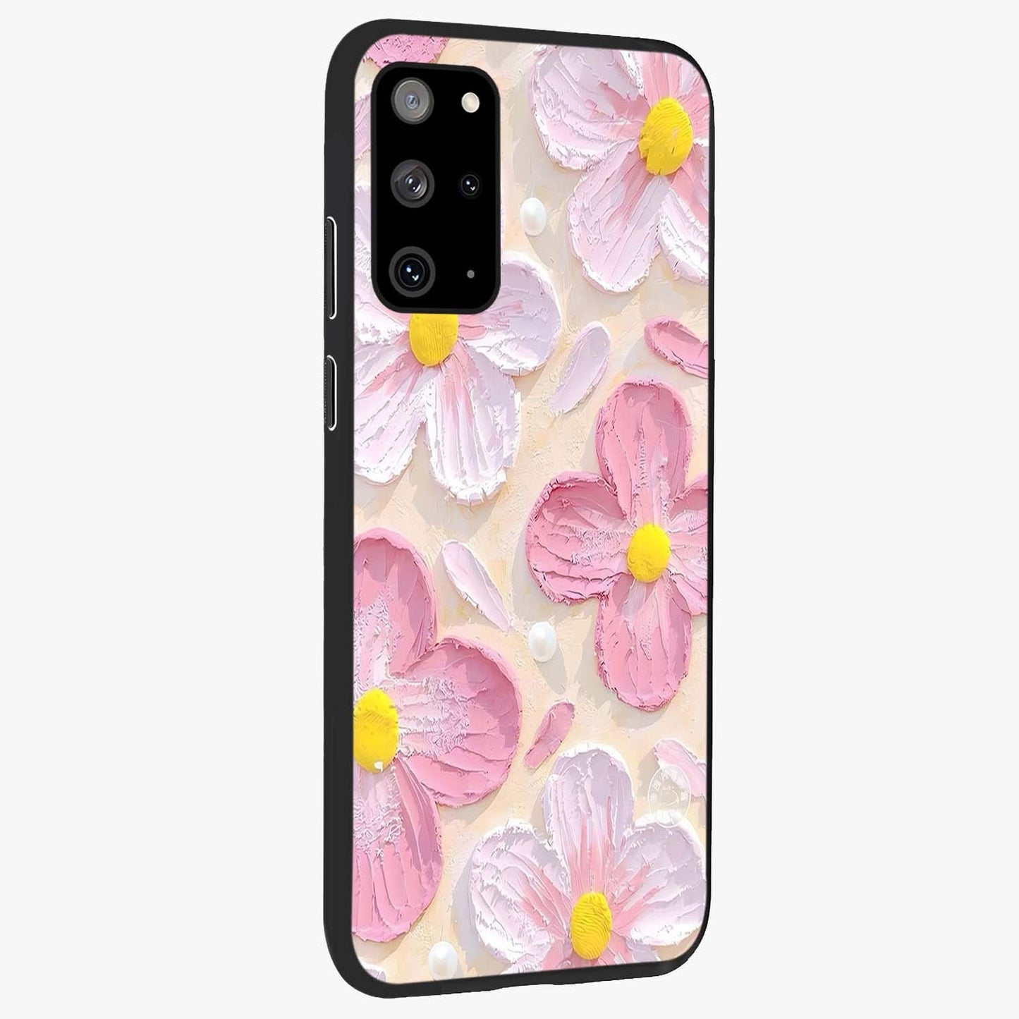 Blush Bloom Texture Glass Case upright view showcasing delicate blush floral texture with modern minimal style.