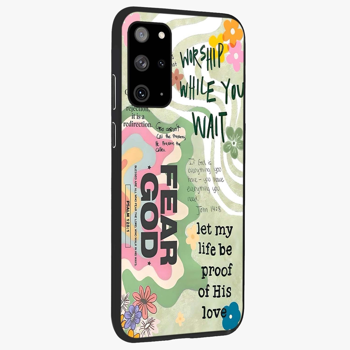 Faith Over Fear Glass Case upright view showcasing bold typography artwork with uplifting motivational theme.