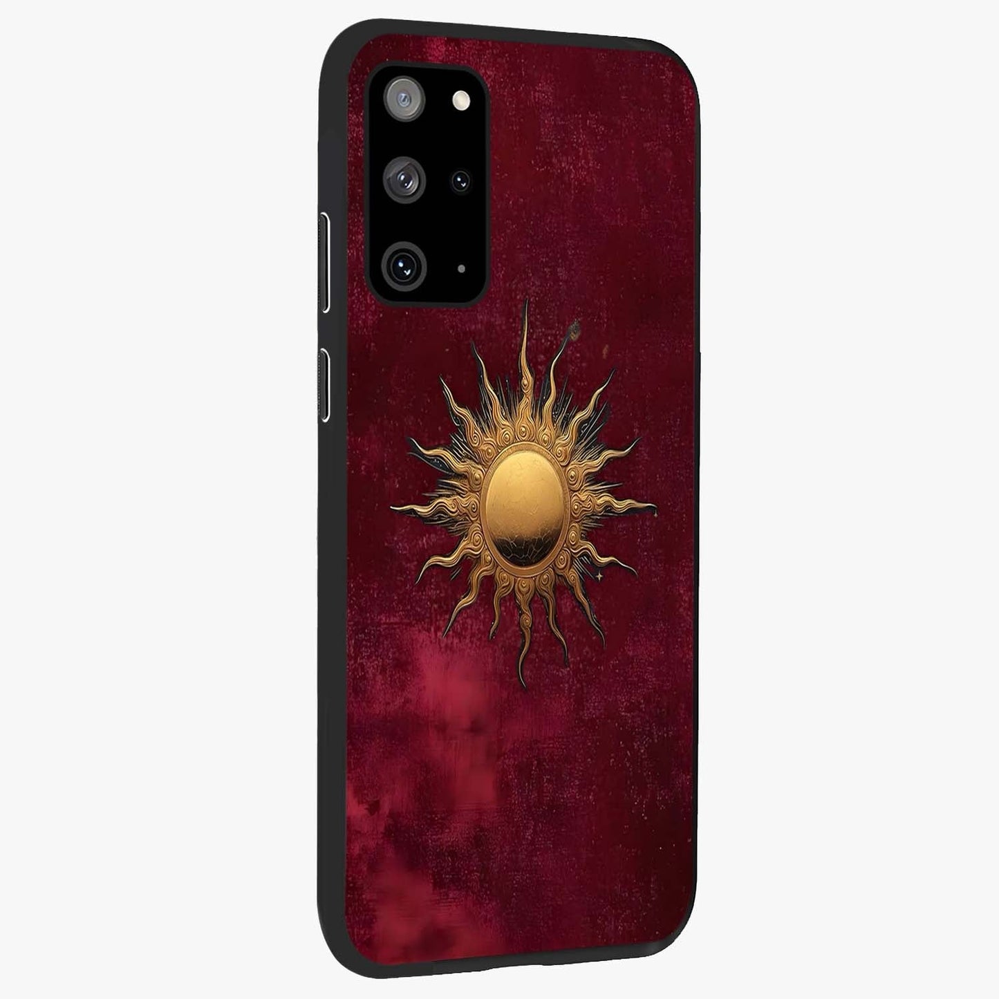 Golden Sun Minimalism Glass Case upright view showcasing simple golden sun artwork with elegant minimalist style.