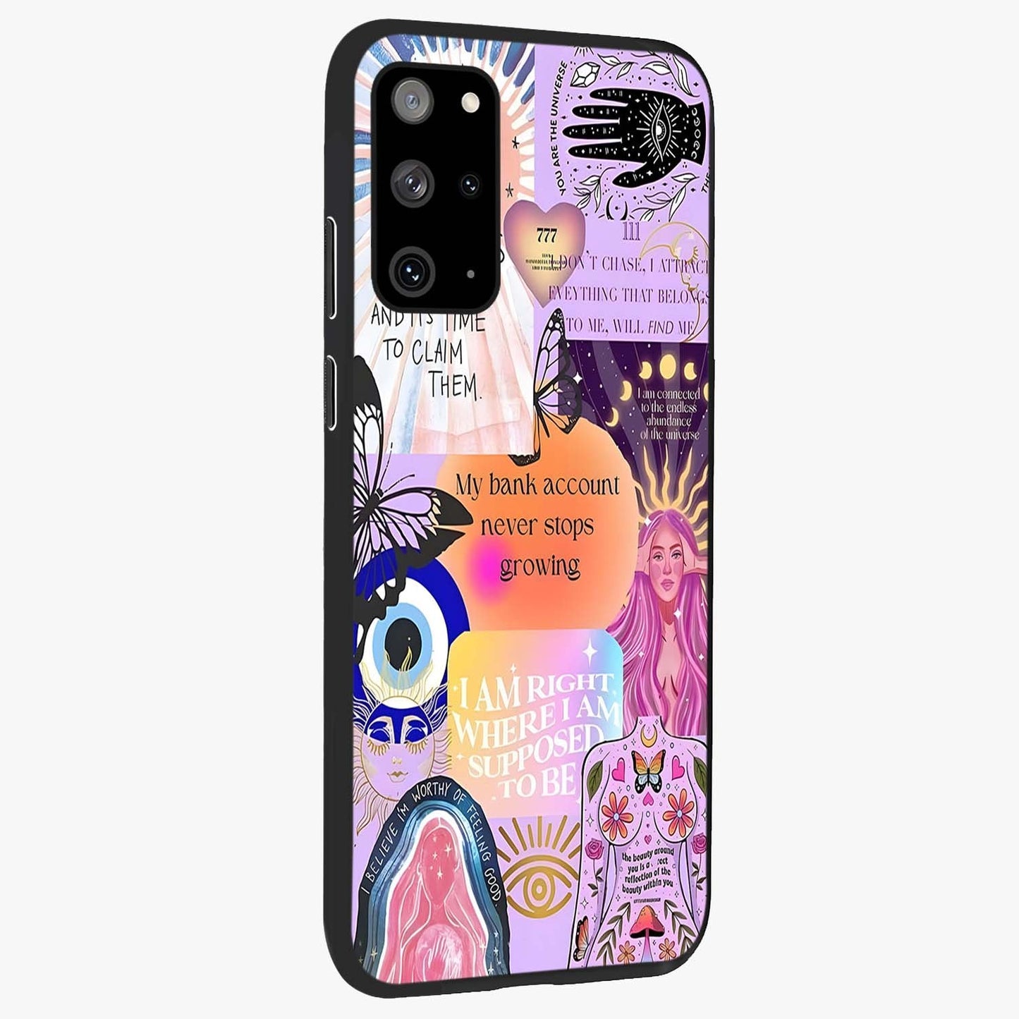 Manifestation Collage Glass Case upright view showcasing artistic manifestation themed artwork with creative style.