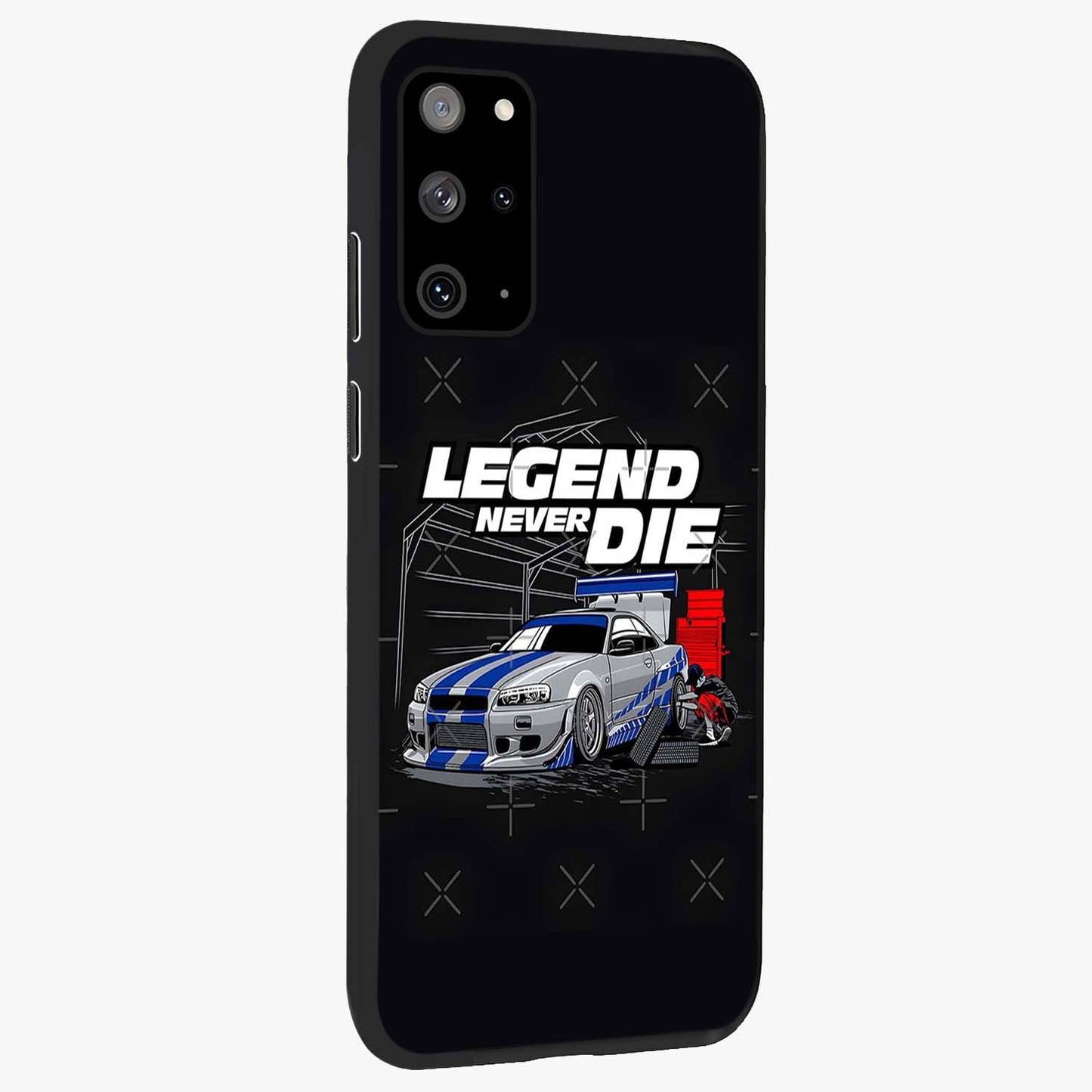 Midnight Racing Legacy Glass Case upright view showcasing powerful racing artwork with modern sports theme.