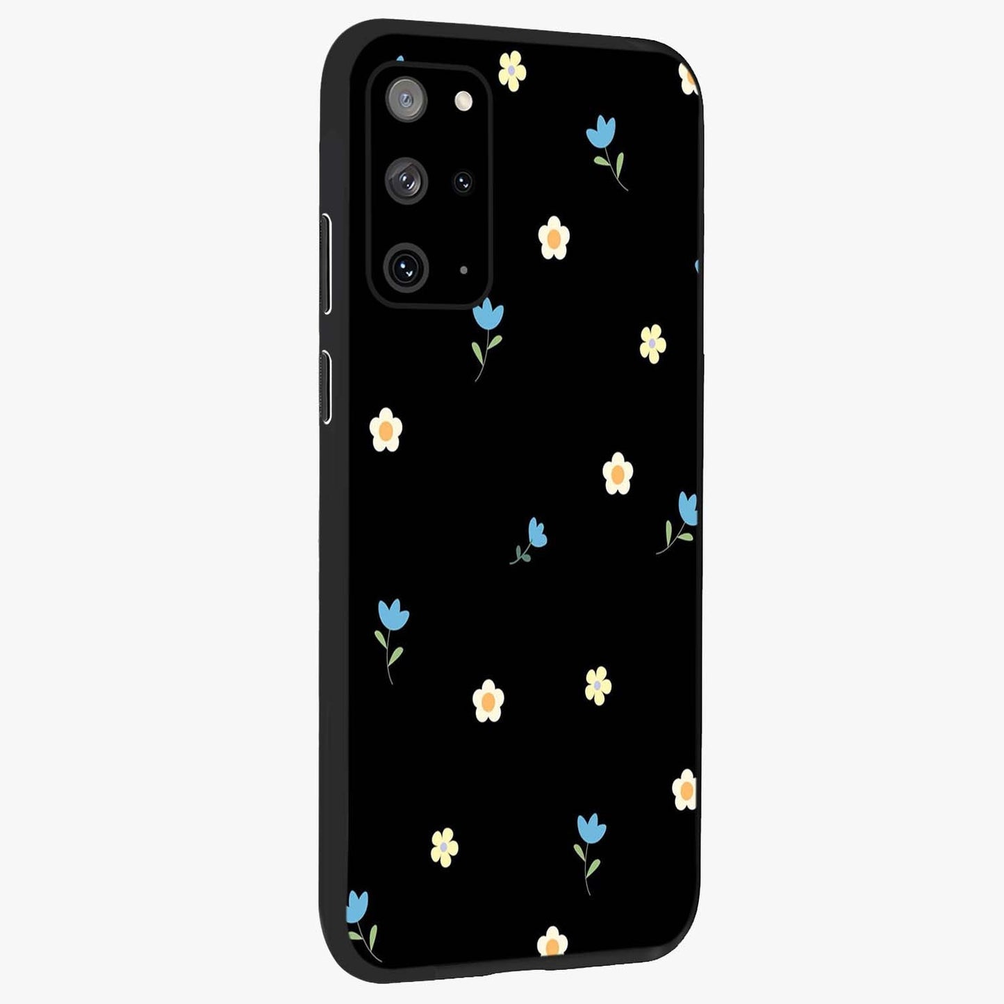 Minimal Petal Whispers Glass Case upright view showcasing elegant floral artwork with modern minimalist style.