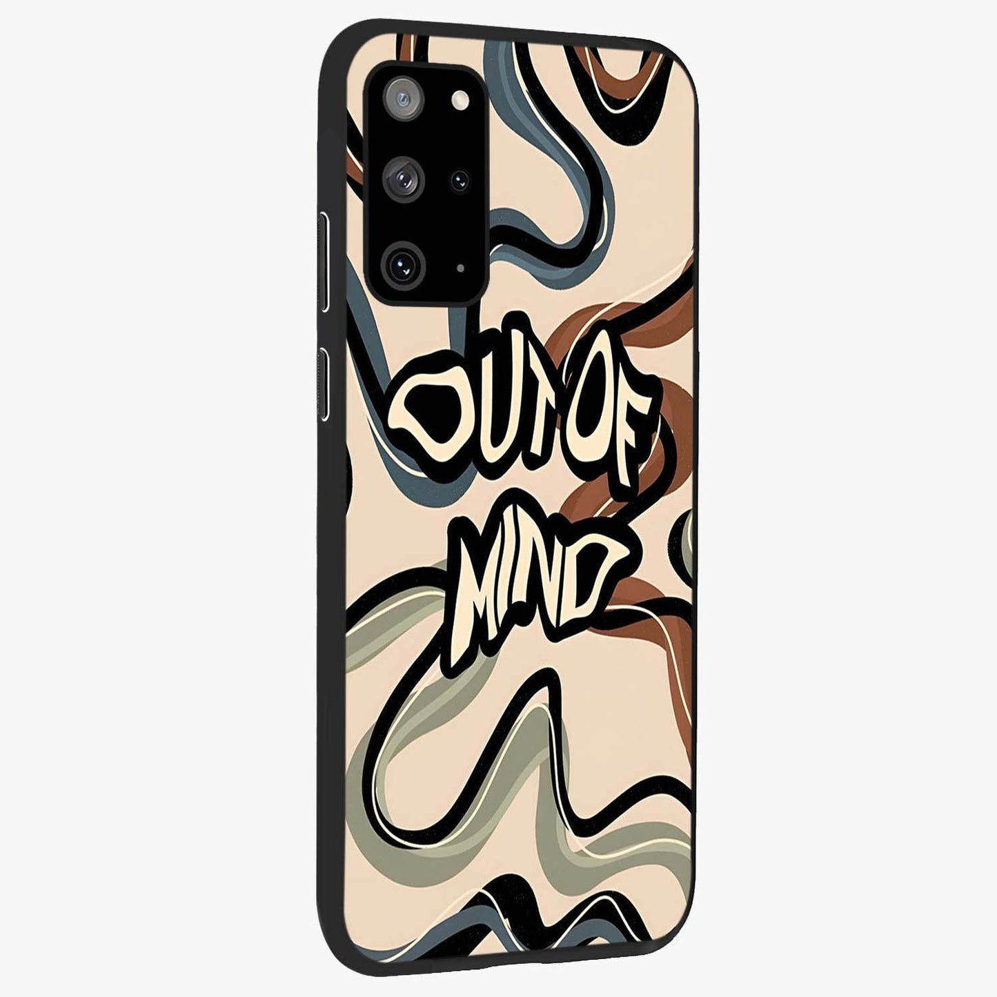 Out Of Mind Glass Case upright view showcasing striking typography artwork with edgy conceptual theme.