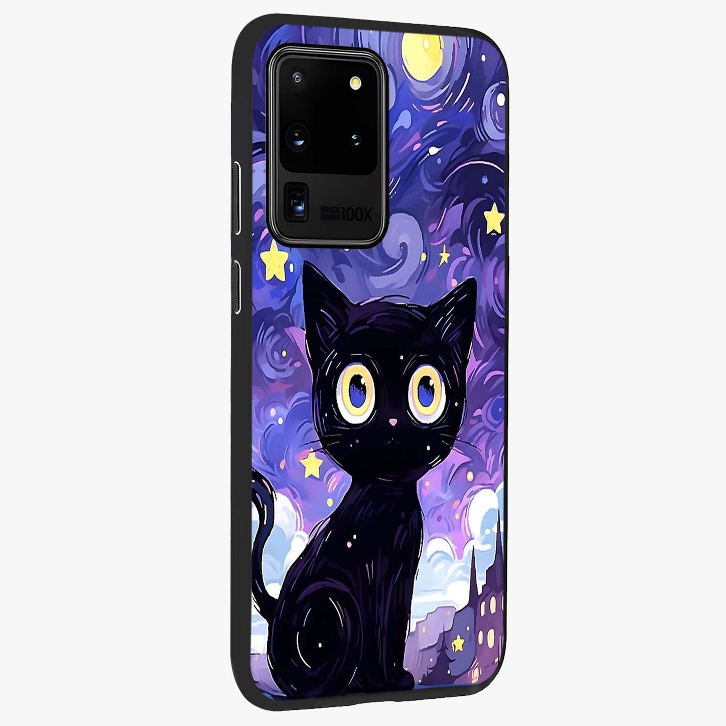 Abstract Cat Art Glass Case upright view showcasing creative feline illustration and aesthetic artistic style.