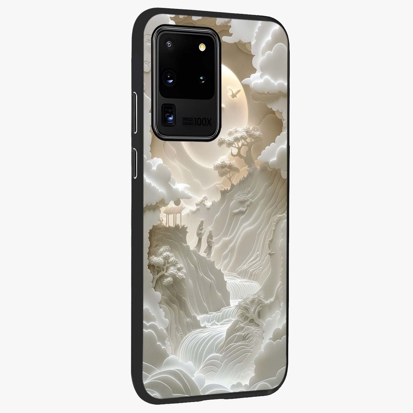 Celestial Origami Glass Case upright view showcasing creative origami artwork with modern celestial style.