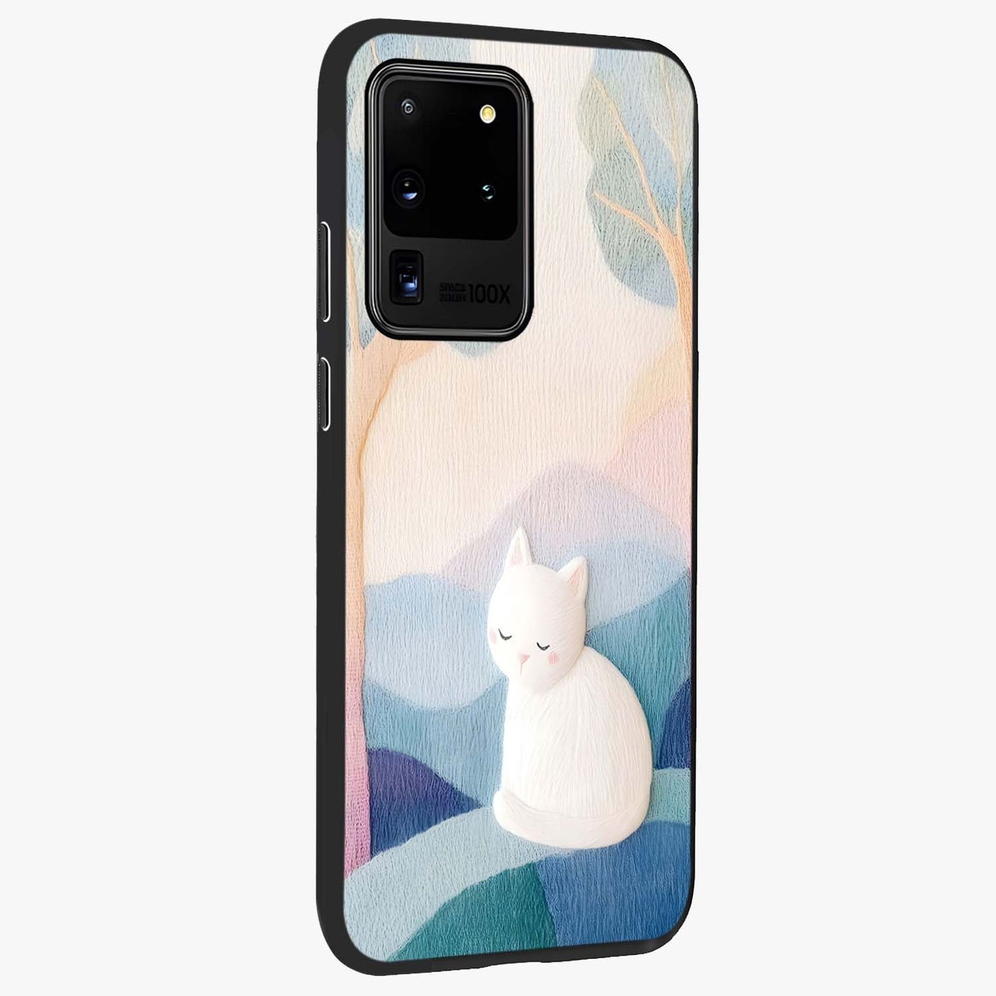 Cotton Dream Cat Glass Case upright view showcasing charming cat artwork with cozy dreamy theme.
