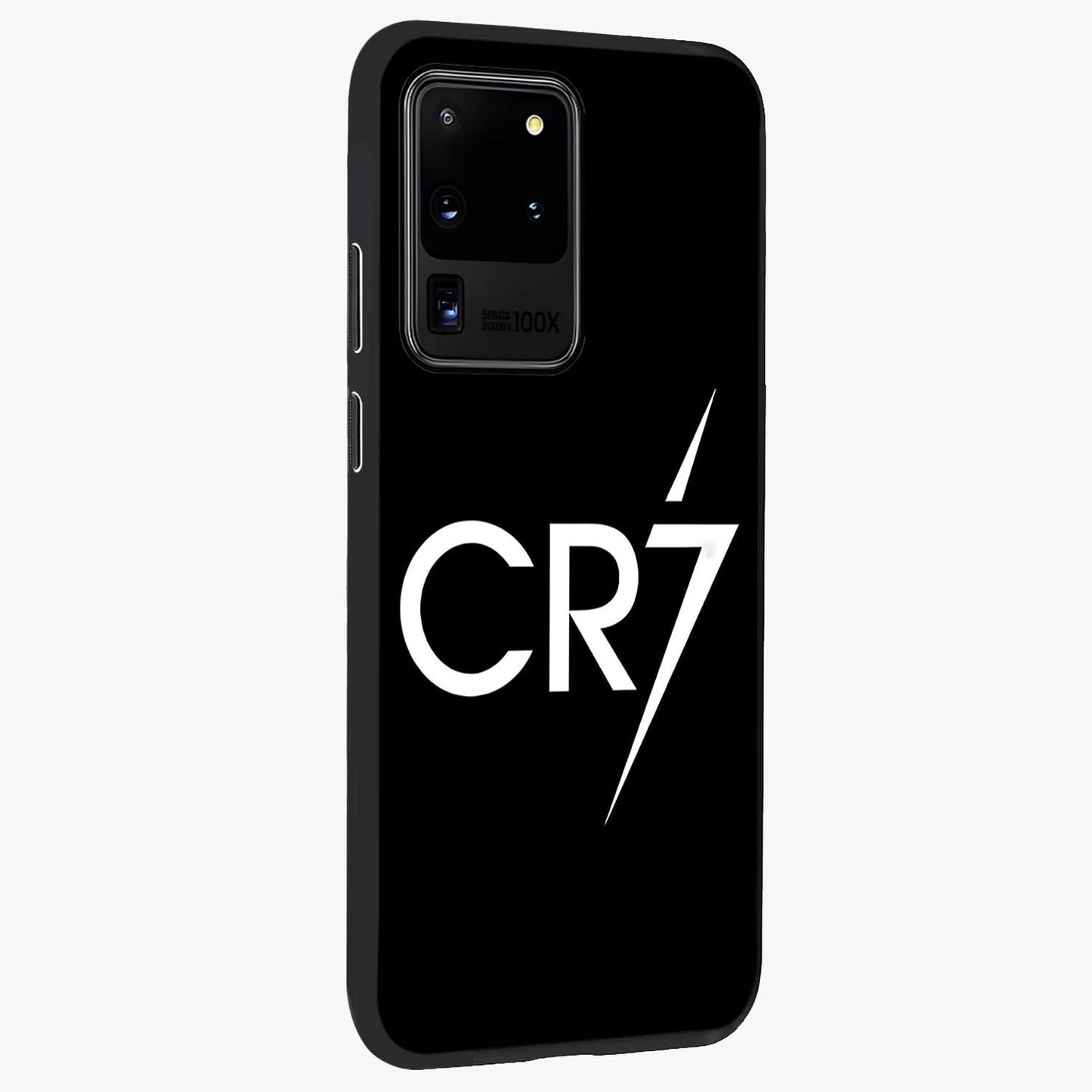 Cr7 Elite Strike Glass Case upright view showcasing energetic football inspired design with modern sports aesthetic.