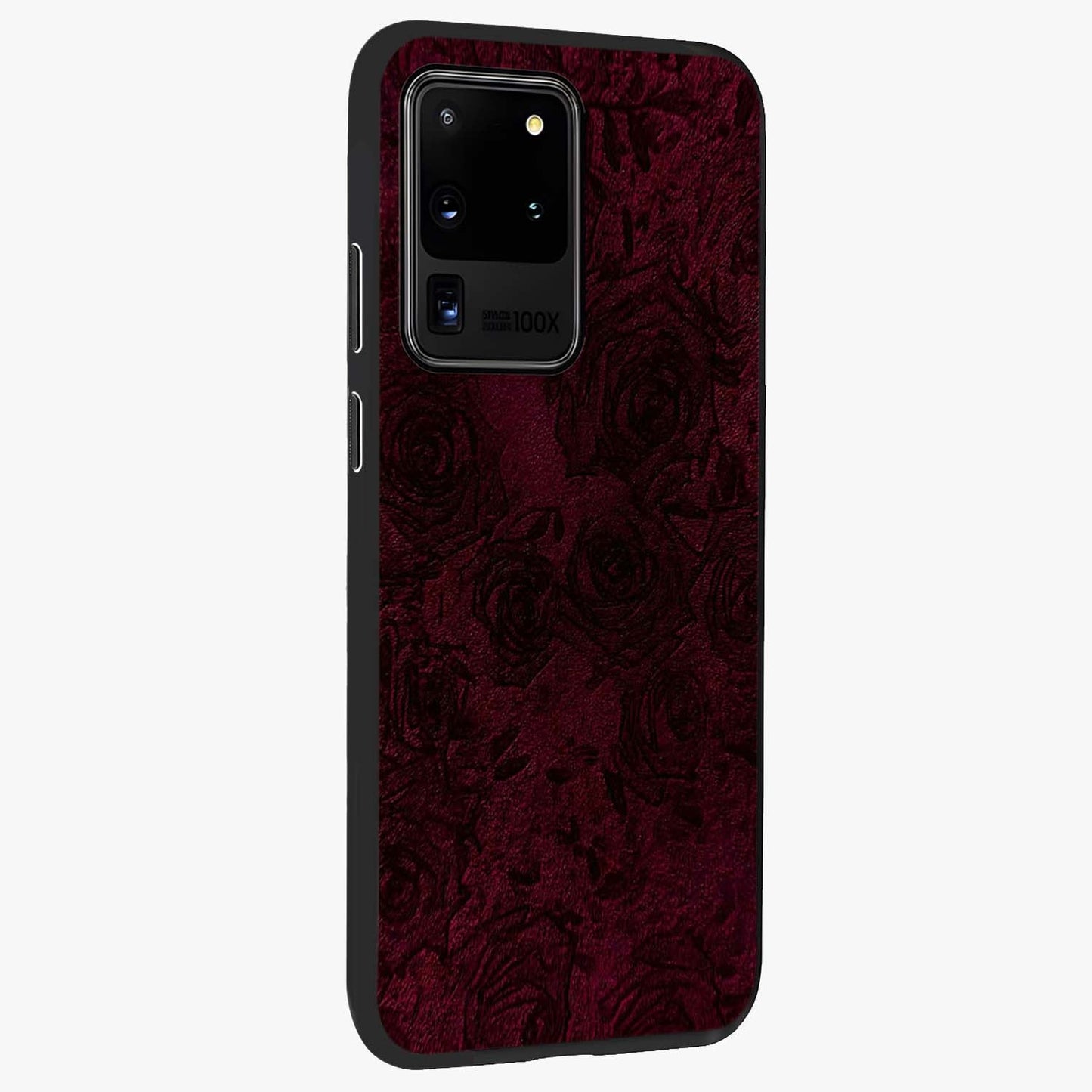 Crimson Fade Flow Glass Case upright view showcasing dynamic crimson flow artwork with stylish abstract theme.