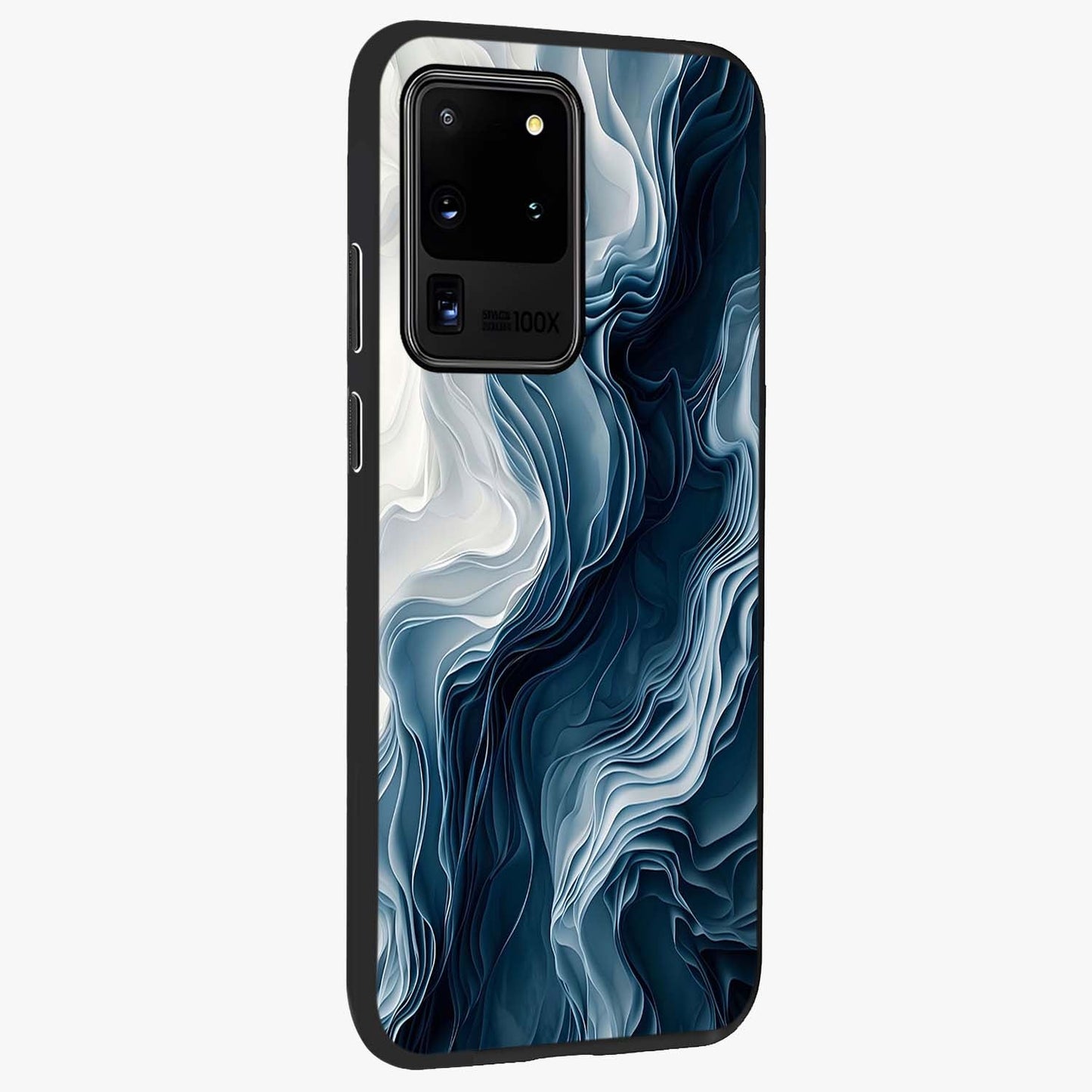 Ethereal Paper Marble Glass Case upright view showcasing smooth marble artwork with refined minimalist theme.