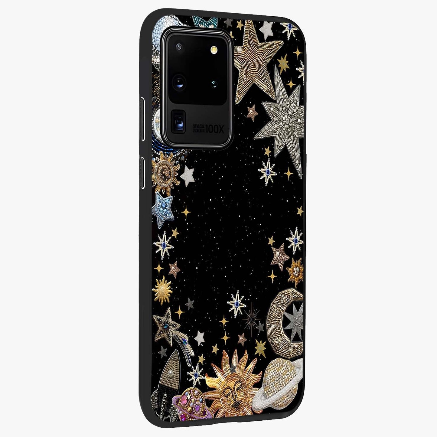 Galactic Jewel Stars Glass Case upright view showcasing glittering star jewel artwork with vibrant galaxy theme.