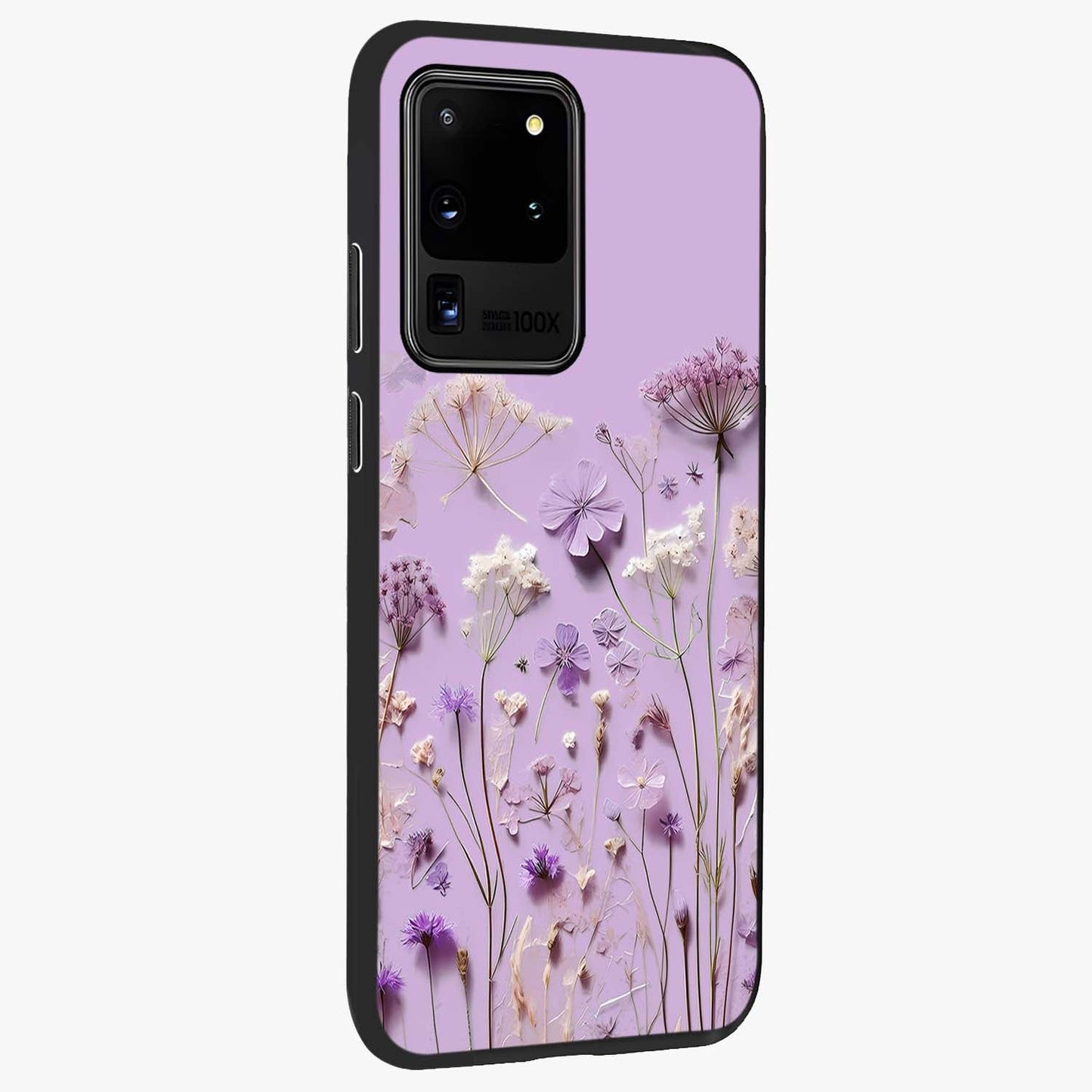Lavender Blossom Dream Glass Case upright view showcasing delicate lavender blossom artwork with peaceful floral theme.