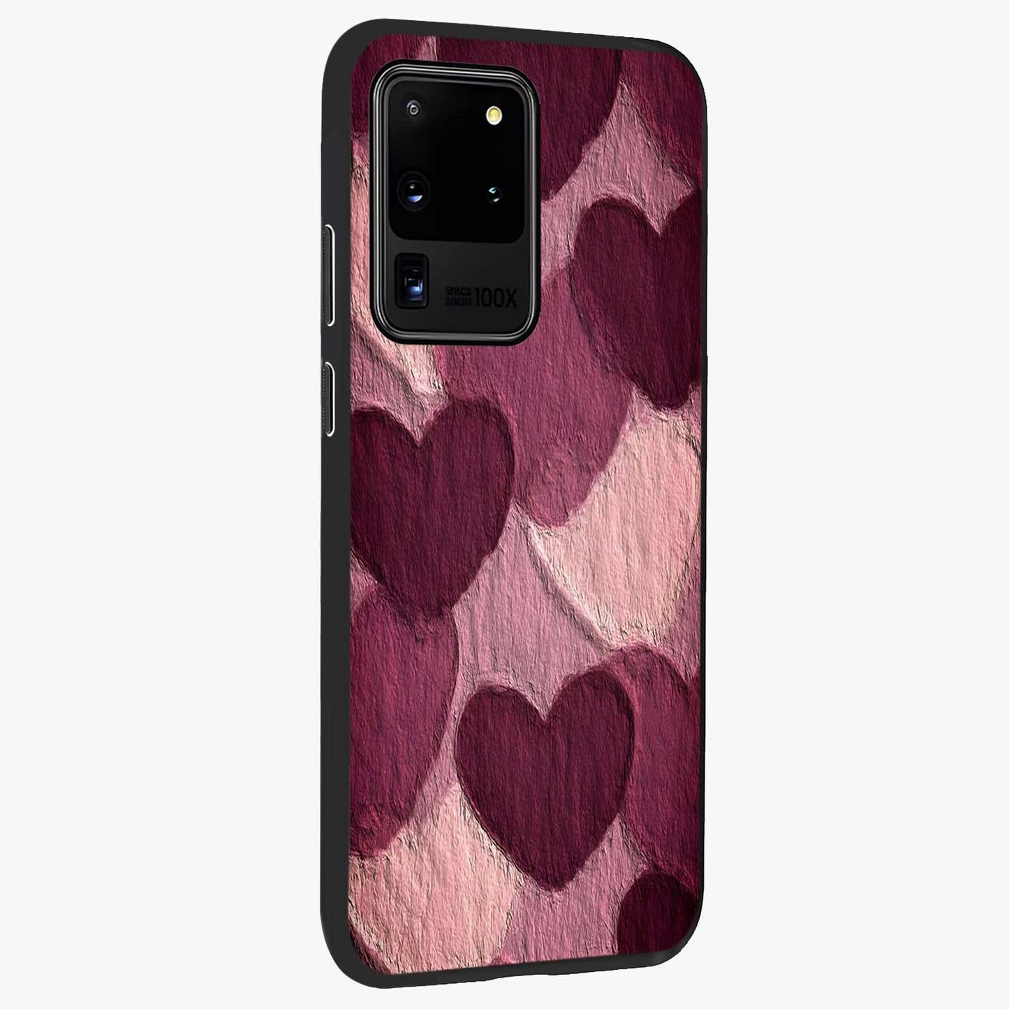 Layered Paper Hearts Glass Case upright view showcasing decorative layered heart artwork with sweet love theme.