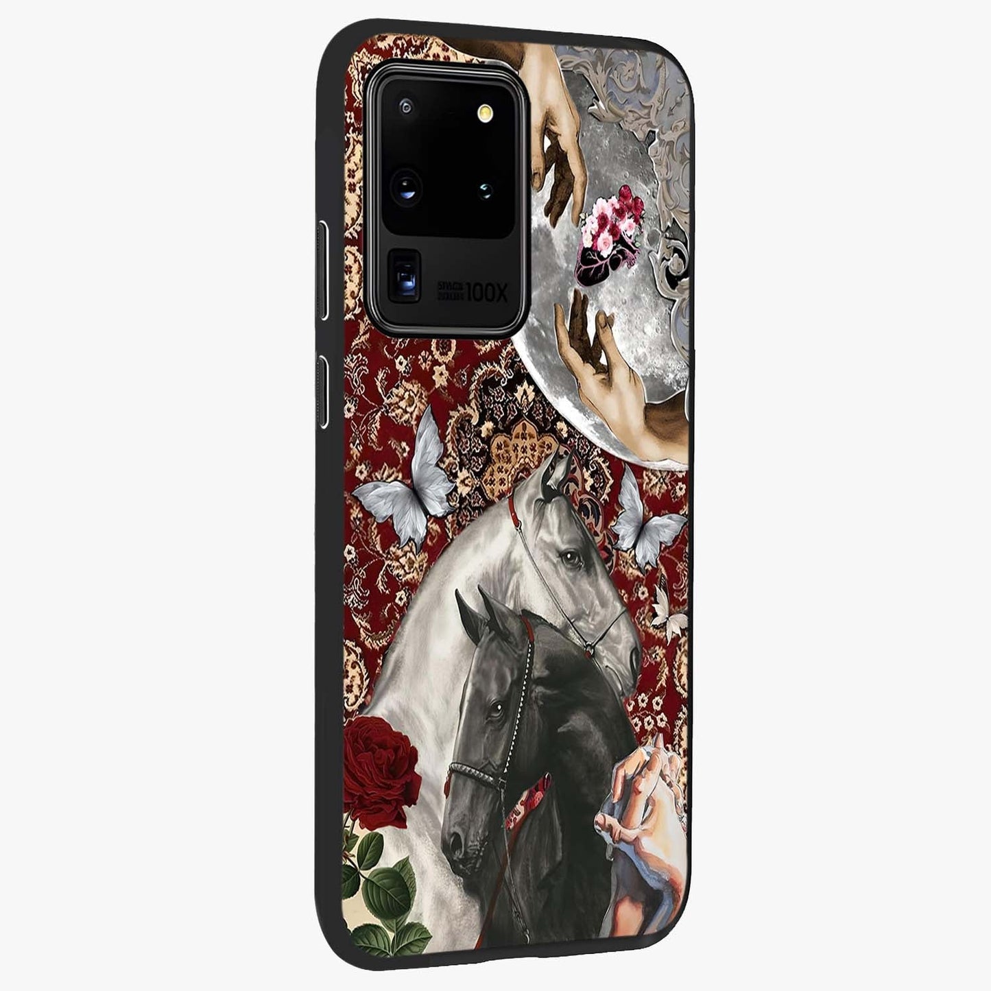 Moonlit Royal Stallion Glass Case upright view showcasing dramatic horse artwork with glowing moon themed design.